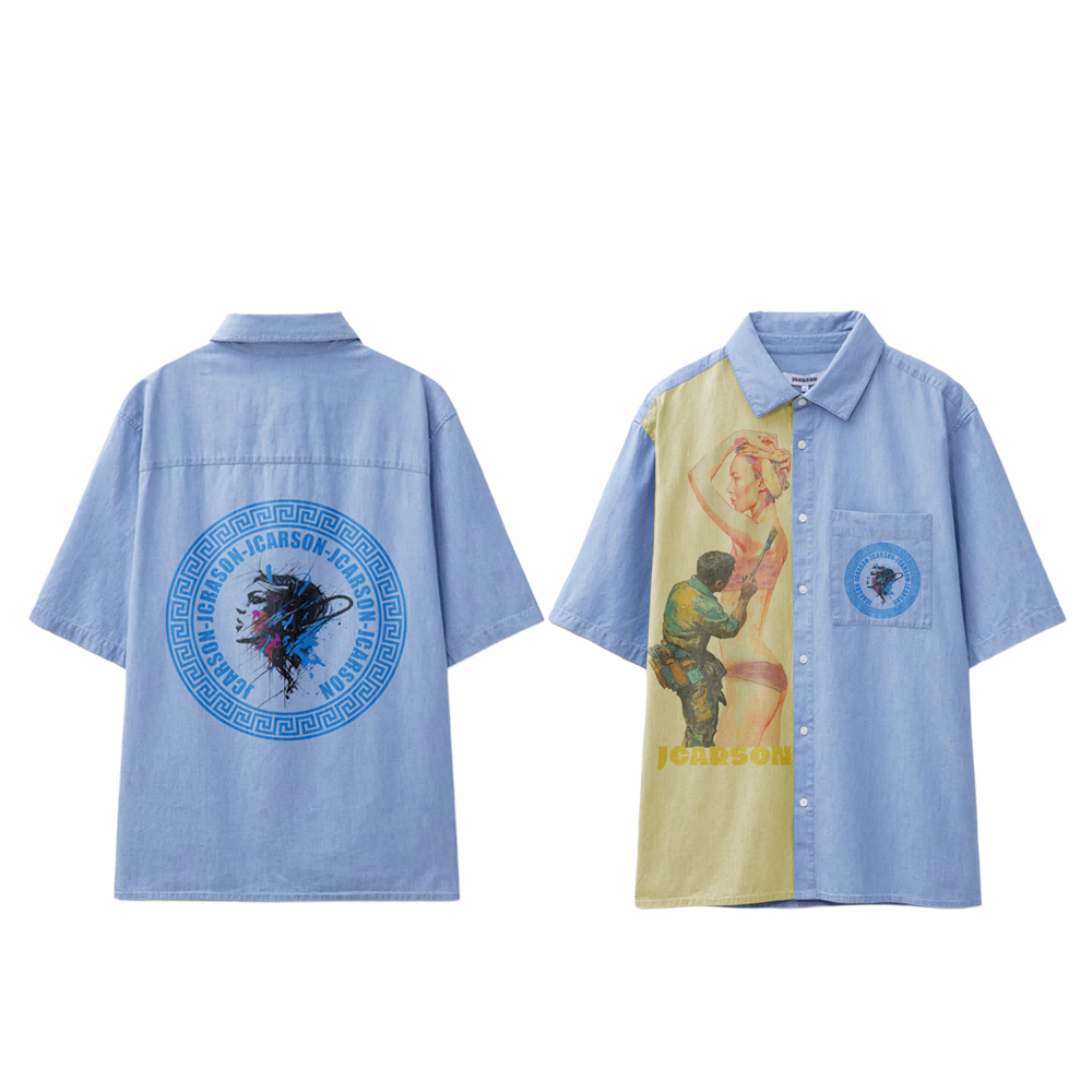 Self-design  Blue and Yellow  Contrast Short Printing Sleeve for Men 220 Grams of Polyester Fiber and Cotton Blend