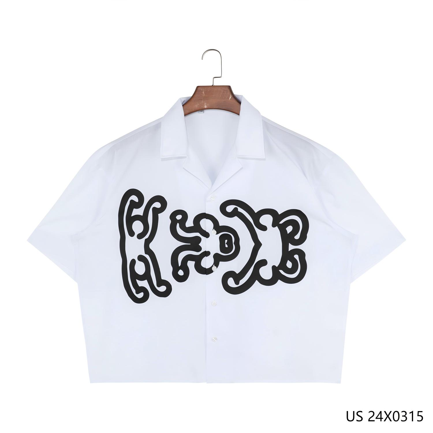 Printed 77% Polyester 23% Cotton Cuban Collared Button down Short Sleeve Shirts for Men