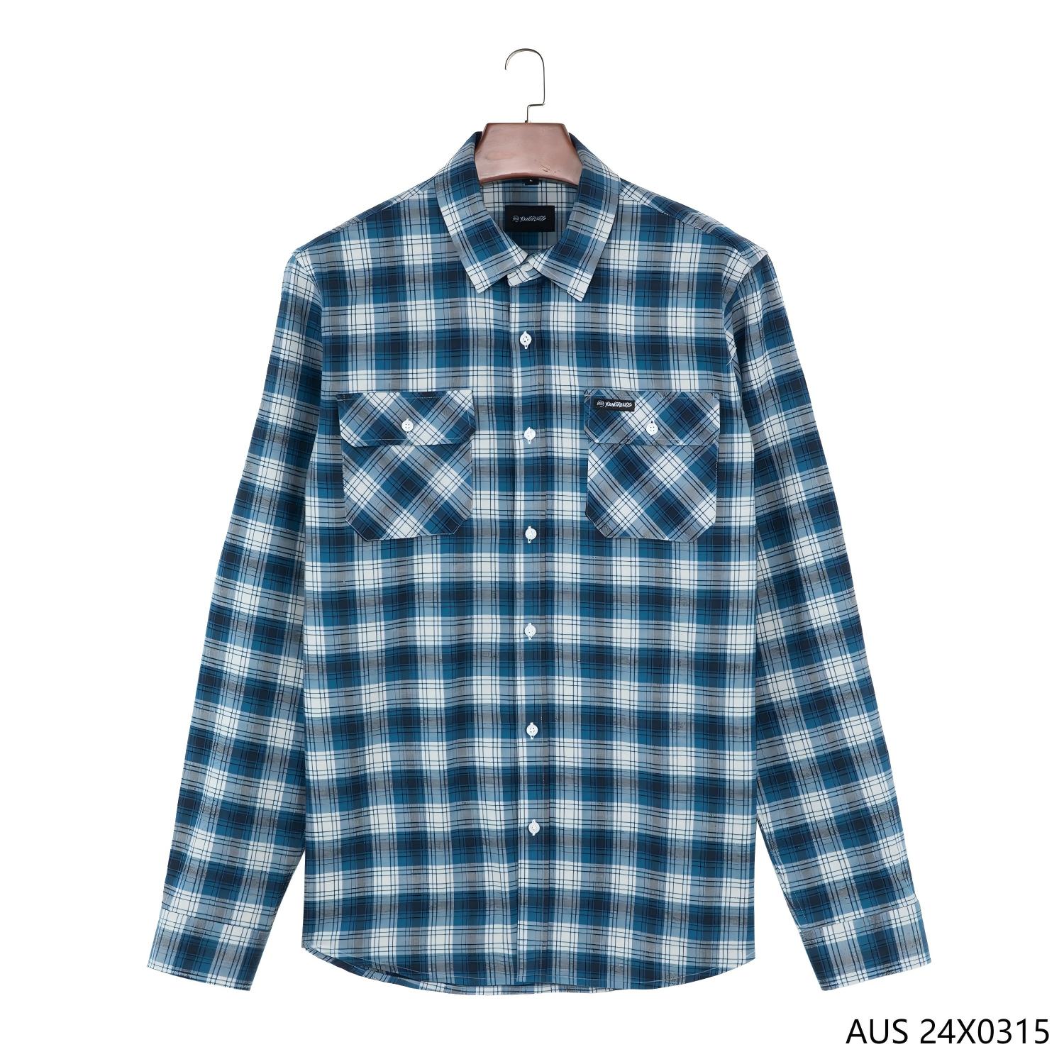 100% Cotton Customizable Plaid Button down Long Sleeve Shirts for Men with Cuban Collar