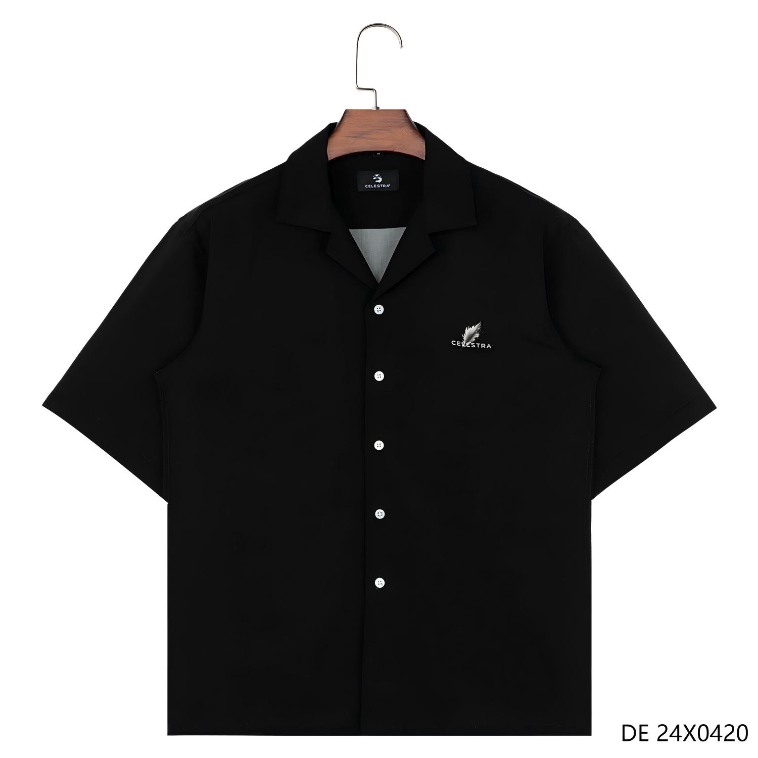 Customizable 70% Viscose 30% Tencel Black Plain Printed Button down Short Sleeve Shirts for Men