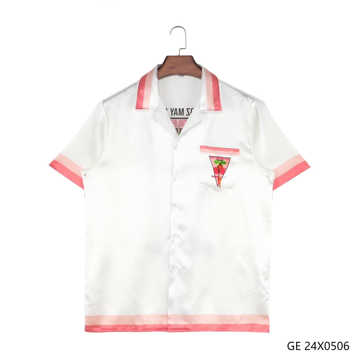 Men's 100% Silk Printed Short Sleeve Button down Silk Shirts for Men