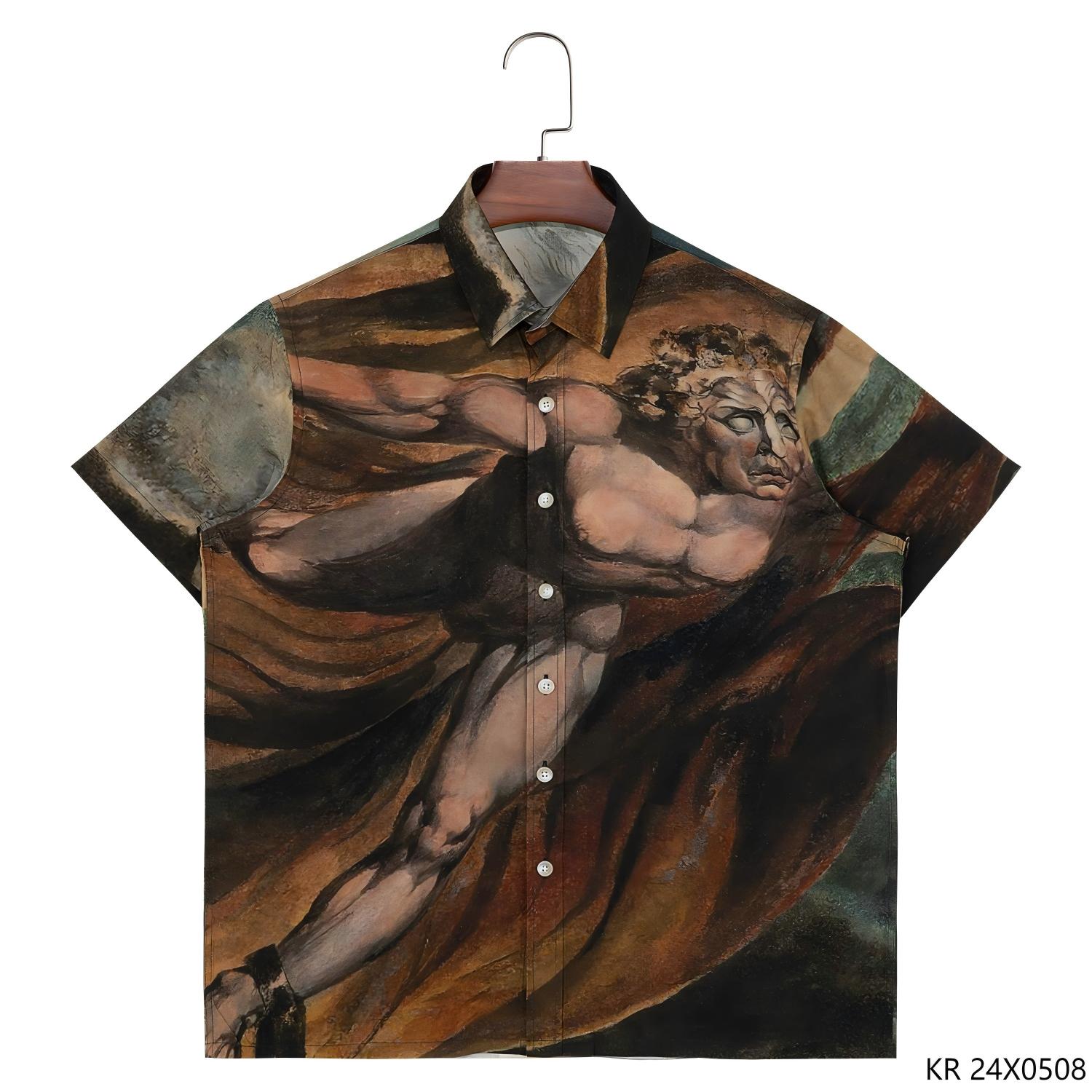 Men's 100% Rayon Printed Button down Short Sleeve Shirts for Men