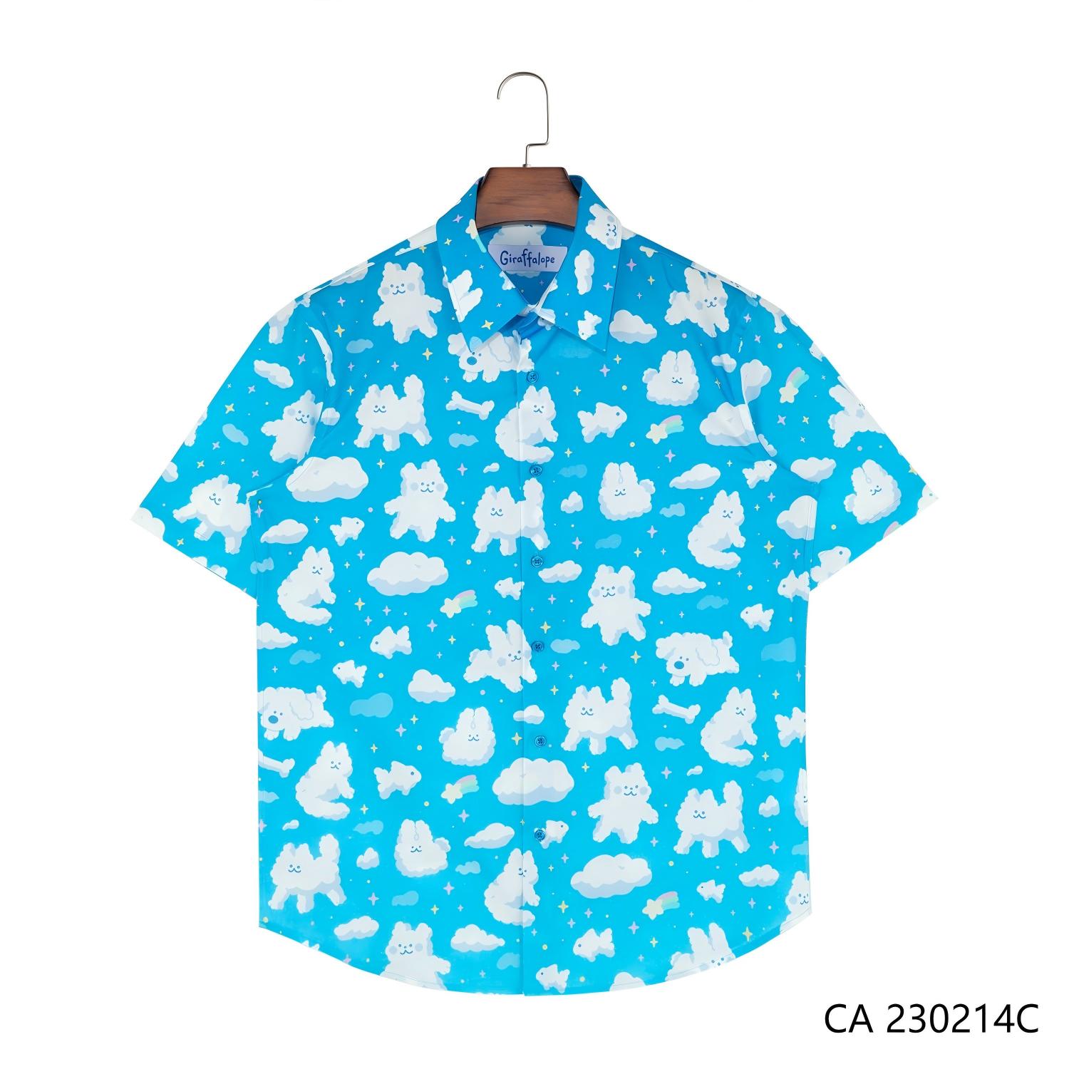 Men's 97% Cotton 3% Lycra Blue Printed Short Sleeve Button down  Shirts for Men