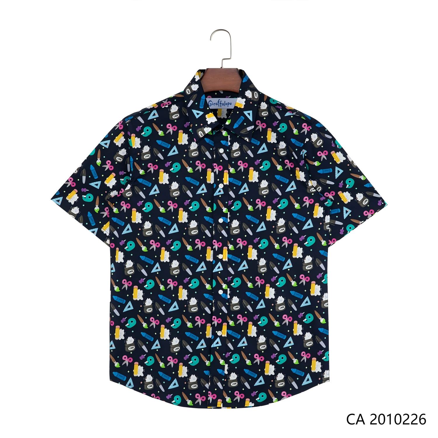 Men's 97% Cotton 3% Lycra Colorful Printed Short Sleeve Button down  Shirts for Men