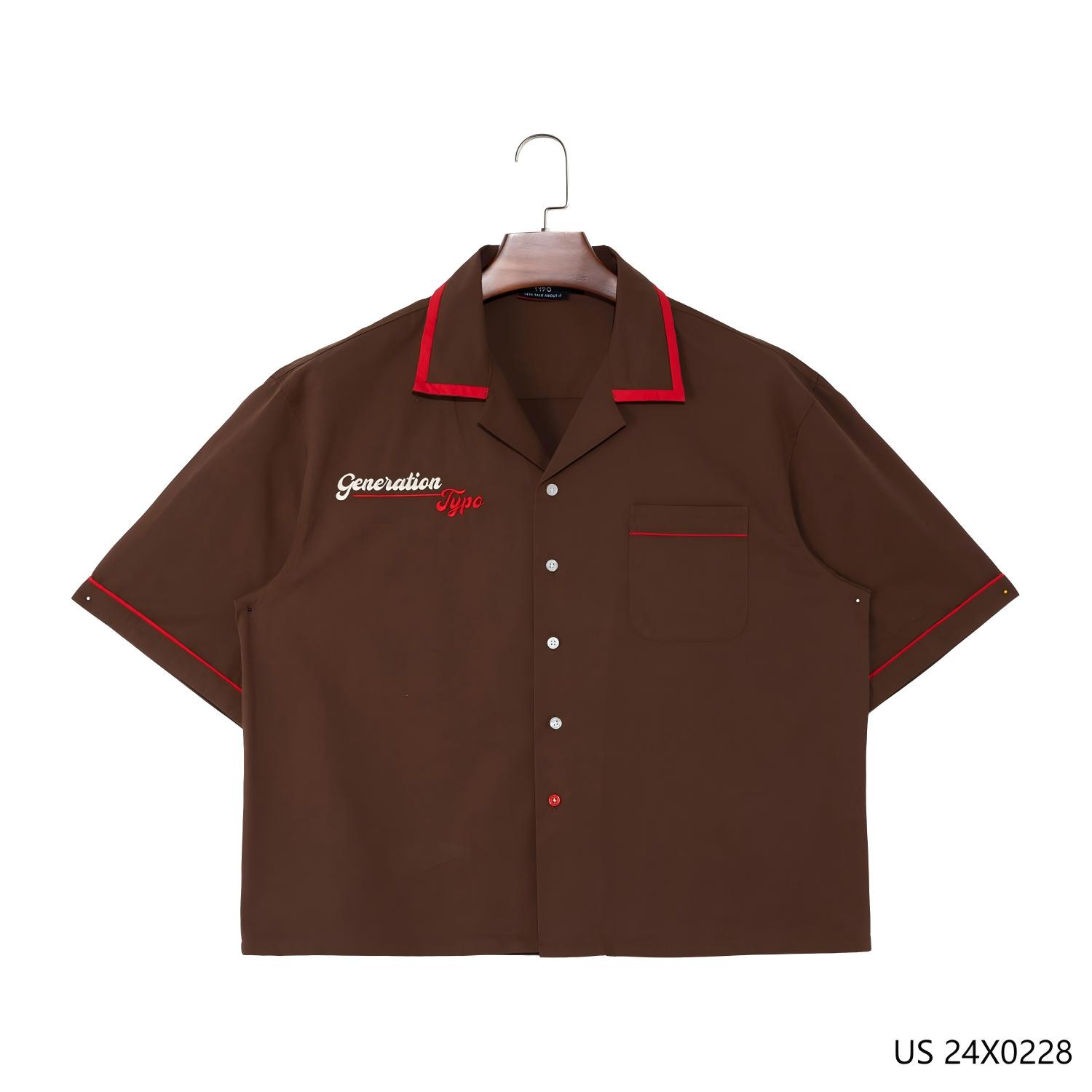 Men's 100% Cotton Brown Printed and Embroidered Button down Short Sleeve Shirts for Men