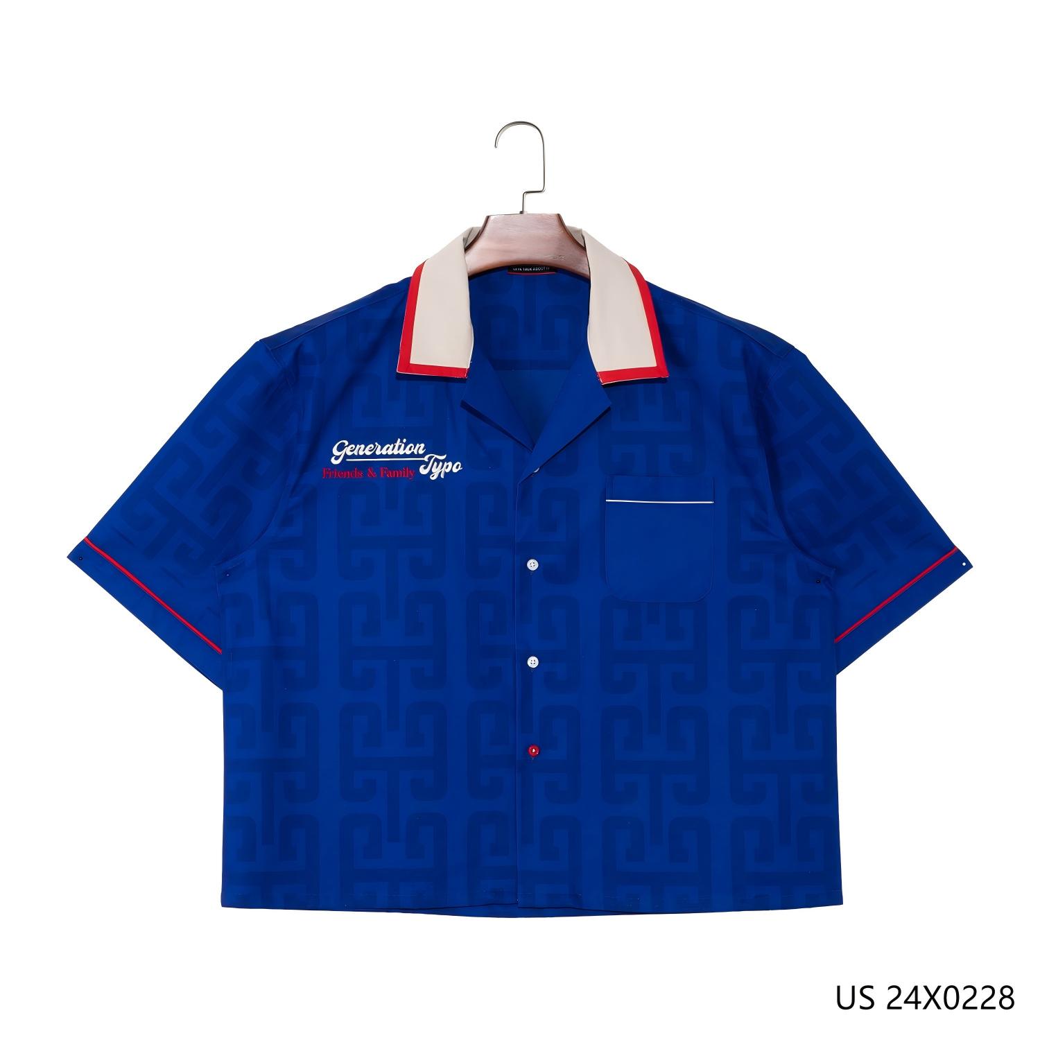 Men's 100% Cotton Blue Printed and Embroidered Button down Short Sleeve Shirts for Men with Contrast Collar