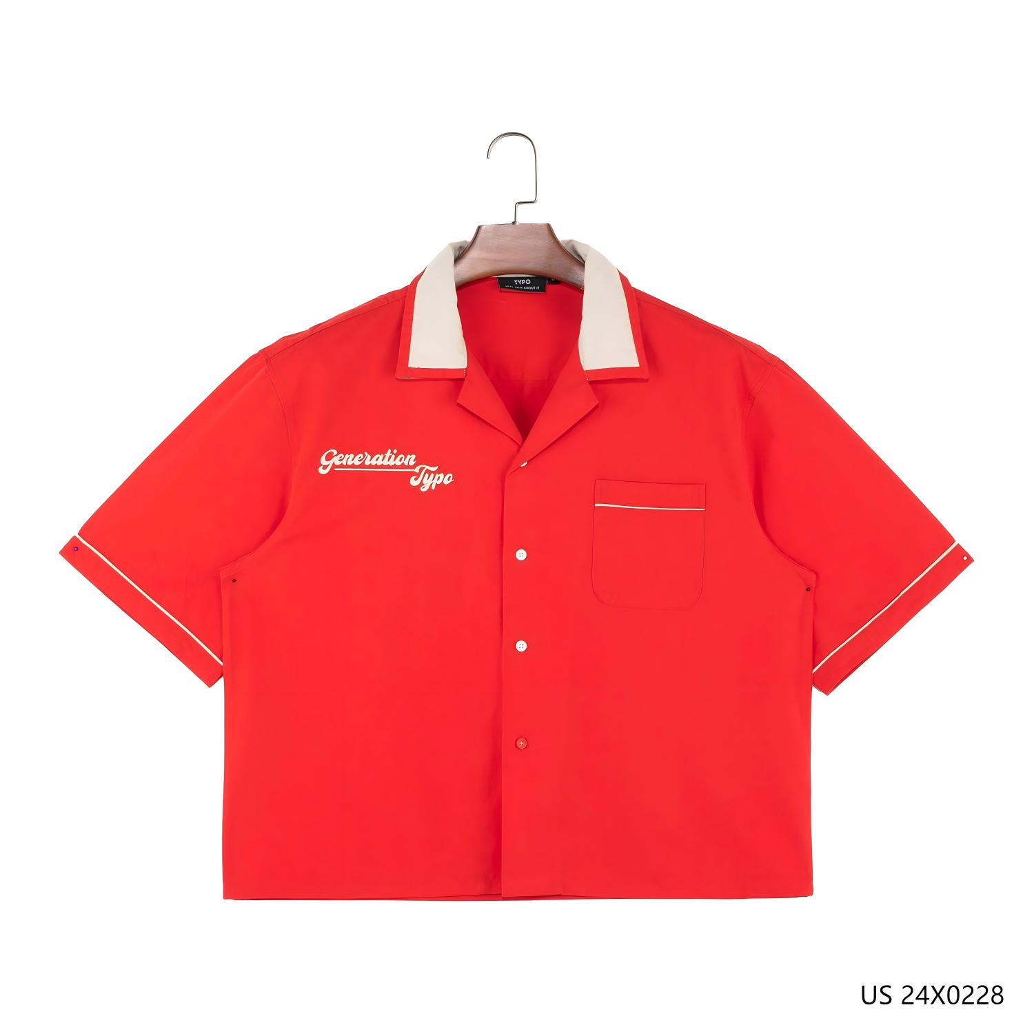 Customizable 100% Cotton Red Printed Turn-down Collar Short Sleeve Shirts for Men 