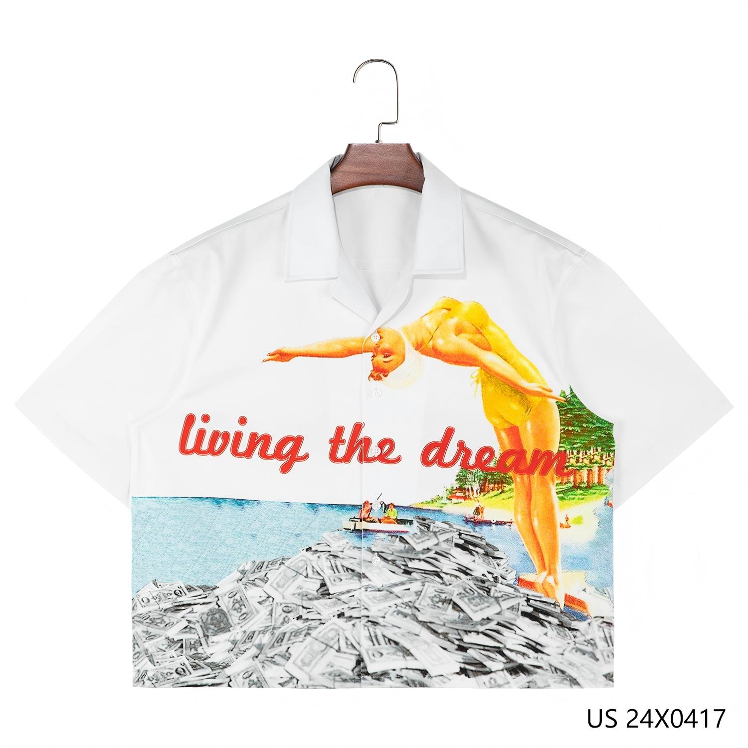 100% Cotton Printed Button down Short Sleeve Shirts for Men 
