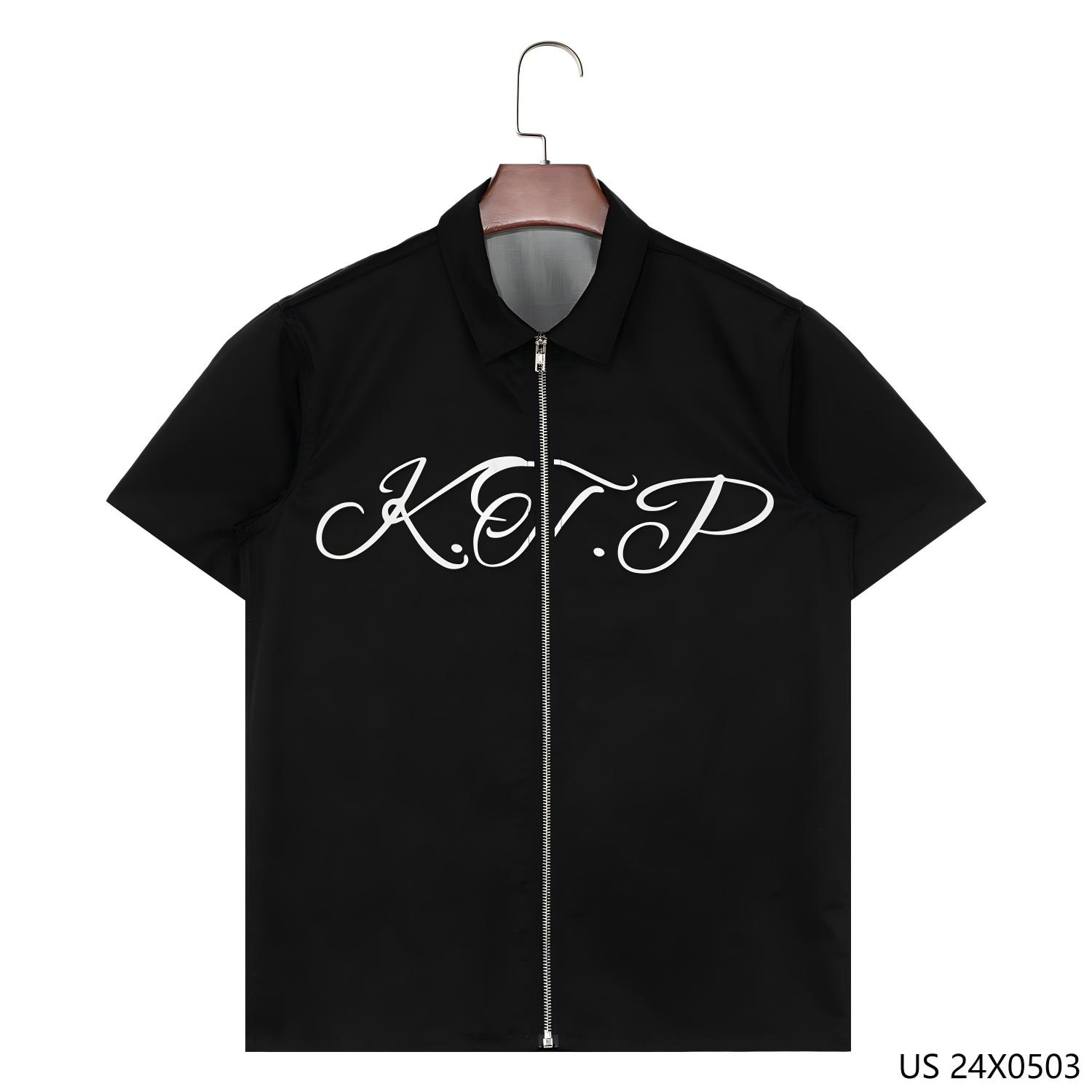 Men's 100% Cotton Printed Zip-up Short Sleeve Shirts for Men