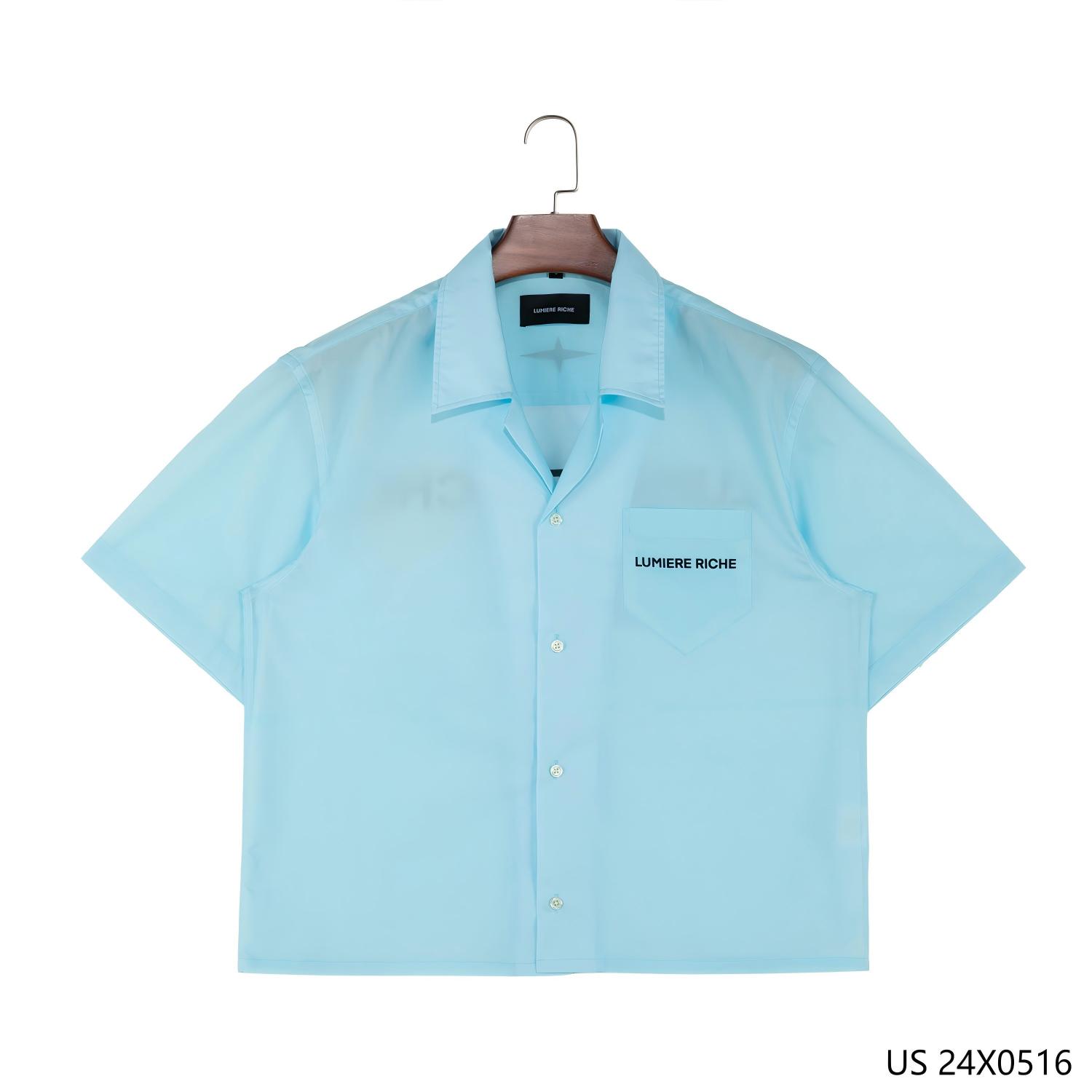 Men's 100% Cotton Light Blue Printed Button down Short Sleeve Shirts for Men