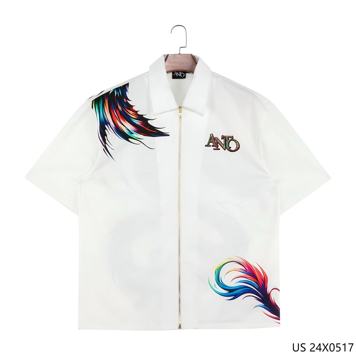 Men's 100% Cotton Printed Short Sleeve Zip-up Shirts for Men