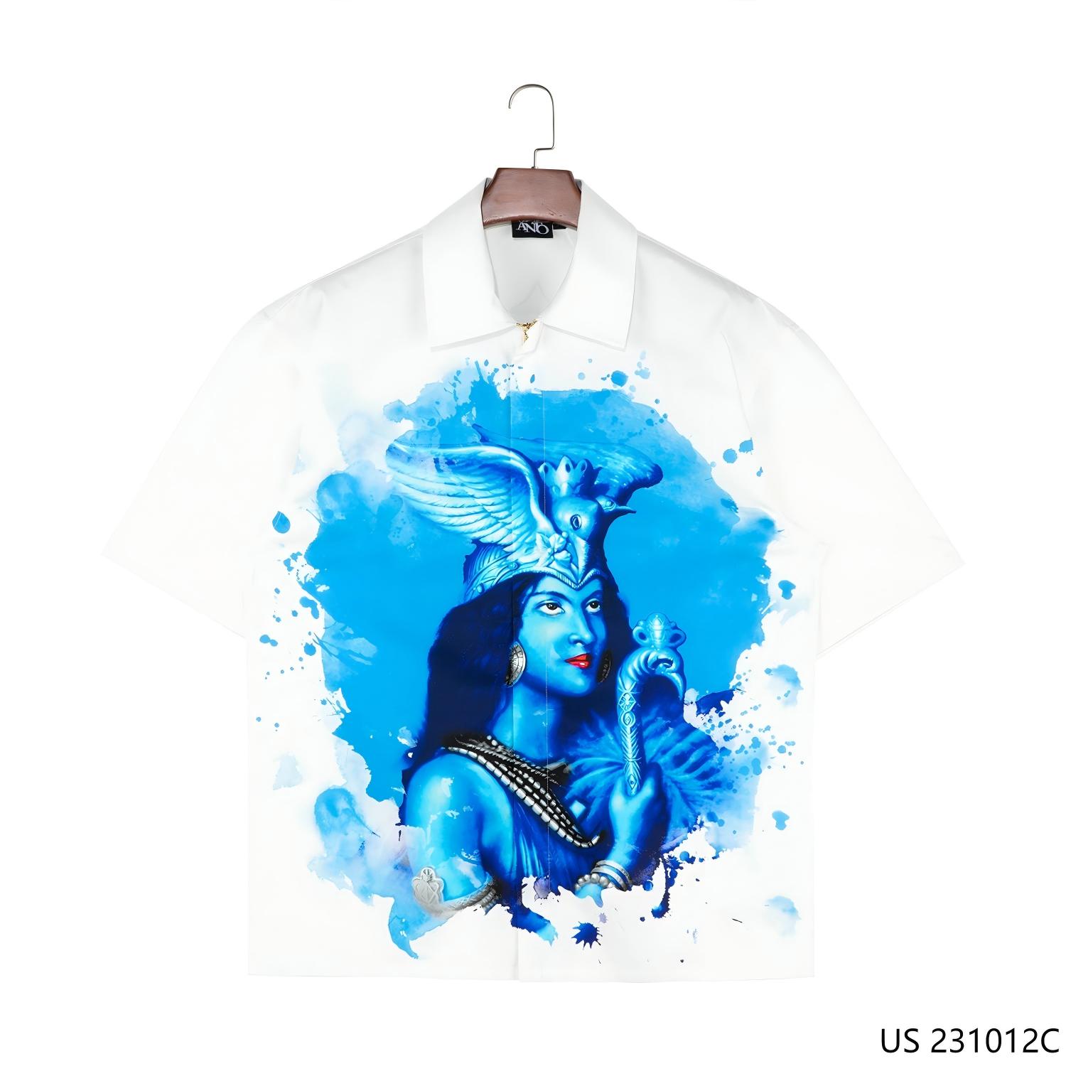 Customizable 100% Cotton Printed Square Collar Zip-up Short Sleeve Shirts for Men 