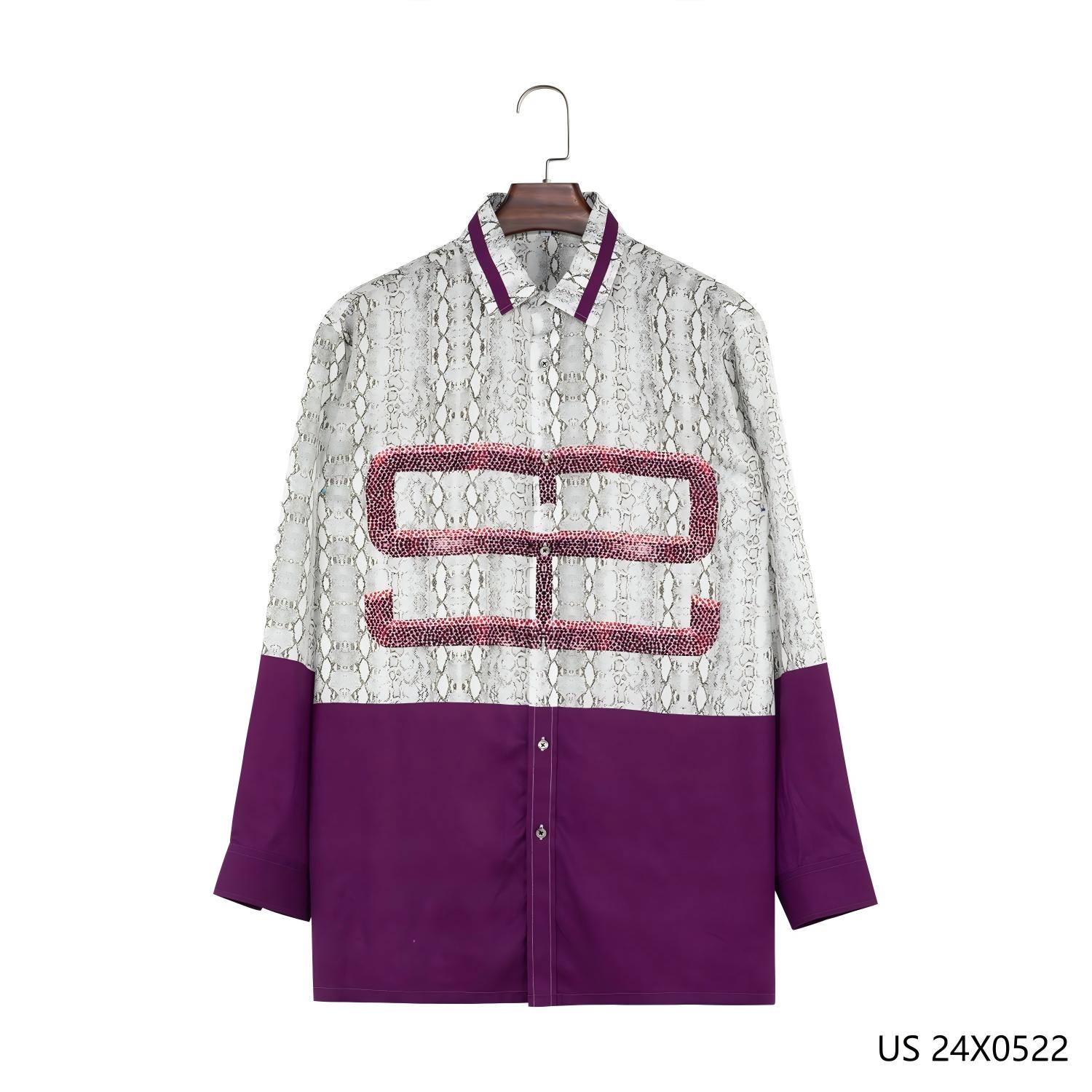 100% Tencel Patchwork Printing Button down Long Sleeve Shirts for Men