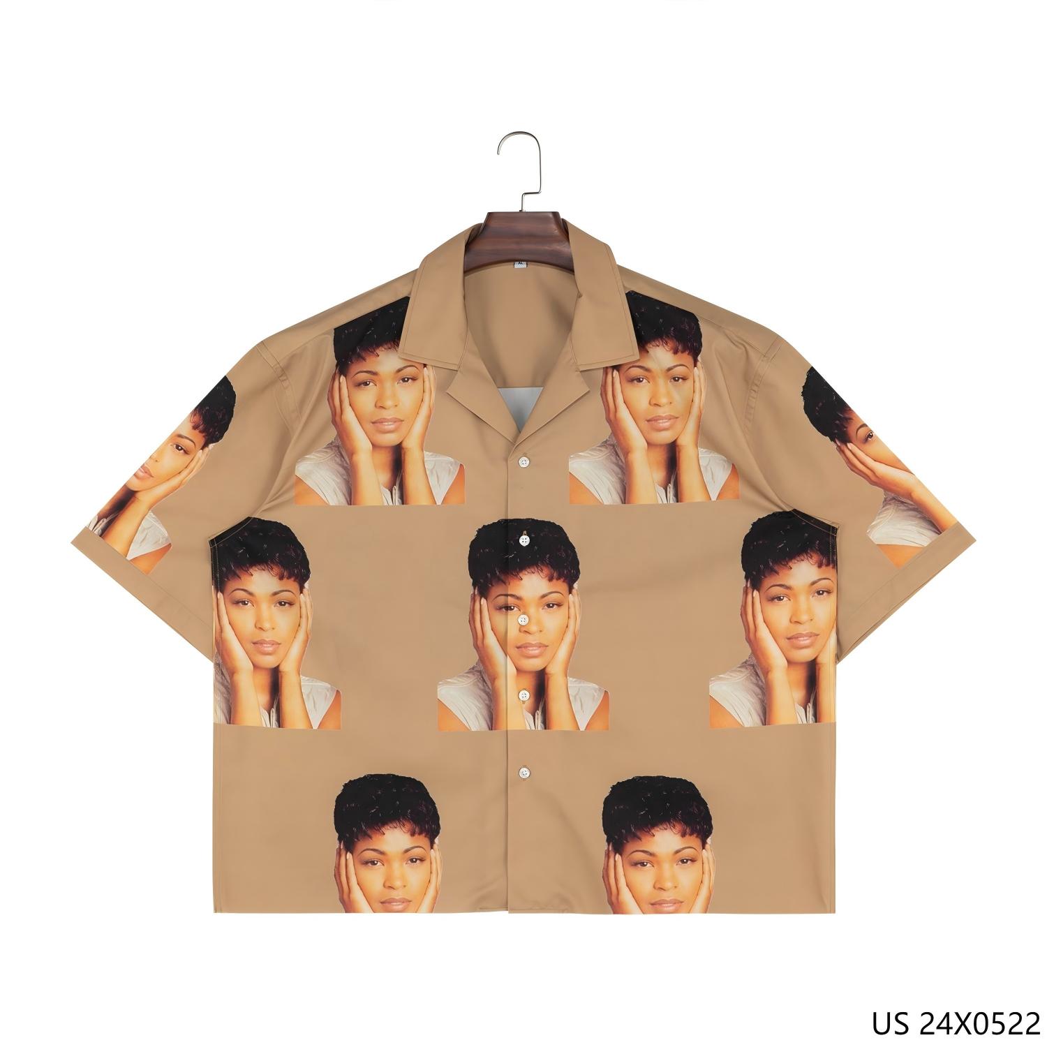 Customizable Printed Button down Short Sleeve Shirts for Men with Cuban Collar