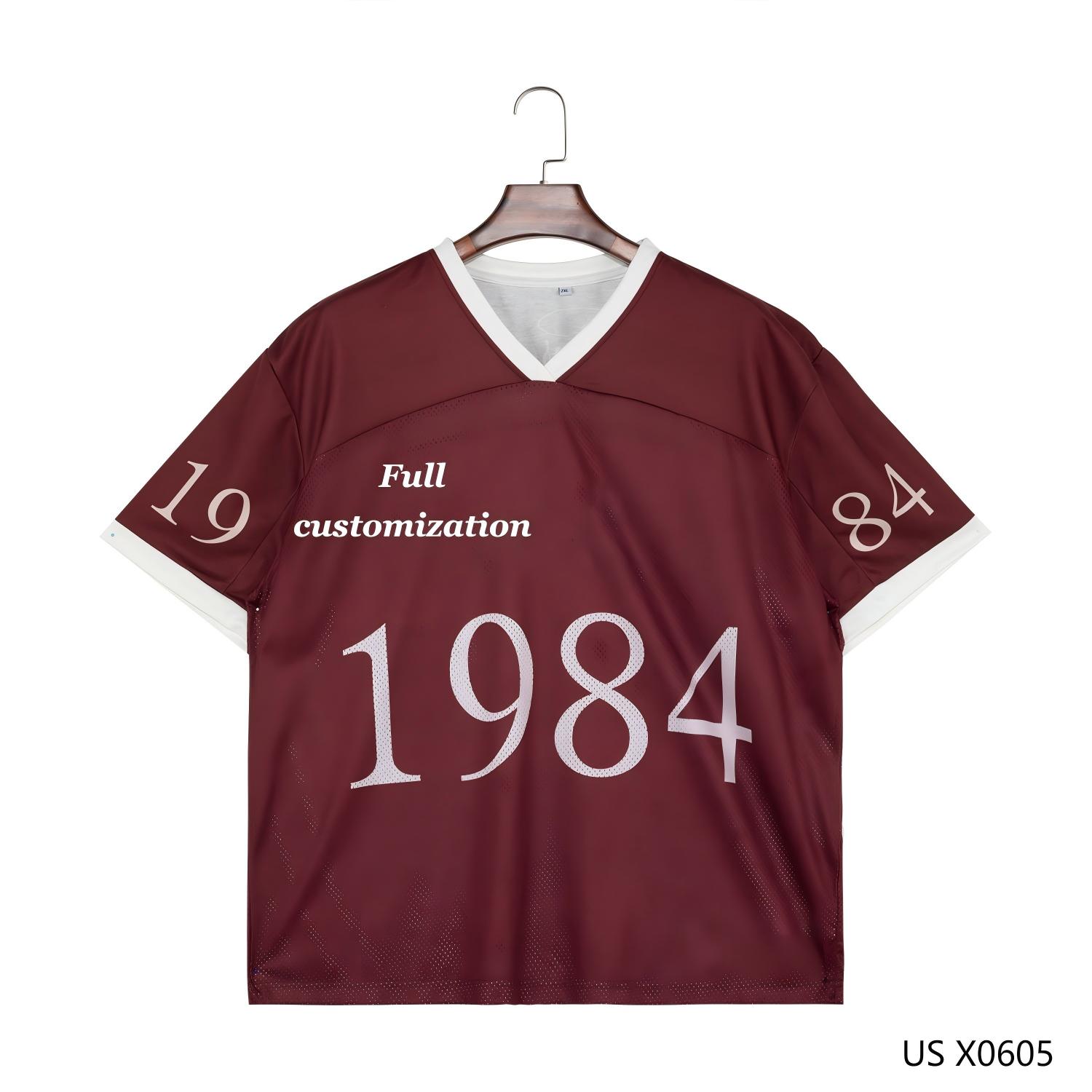 100% Polyester Burgundy Breathable Printed V-neck Short Sleeve Sports Shirts for Men