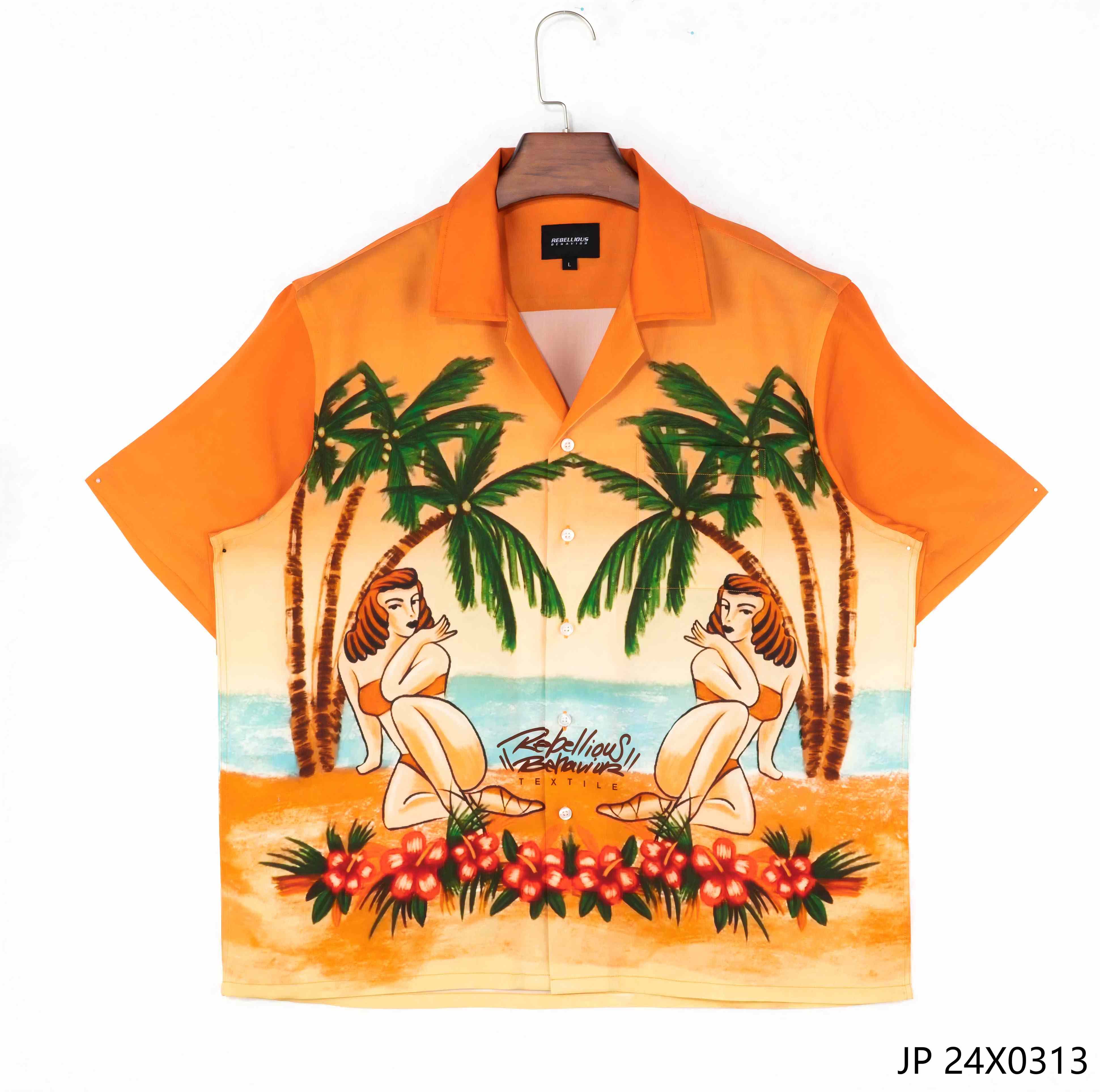 100% Regenerated Fiber Printed Button down Short Sleeve Shirts for Men