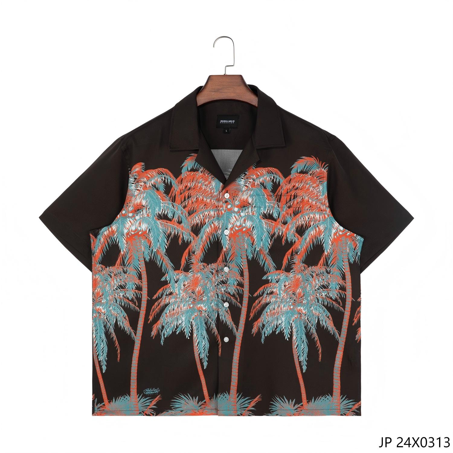 100% Regenerated Fiber Printed Button down Short Sleeve Shirts for Men