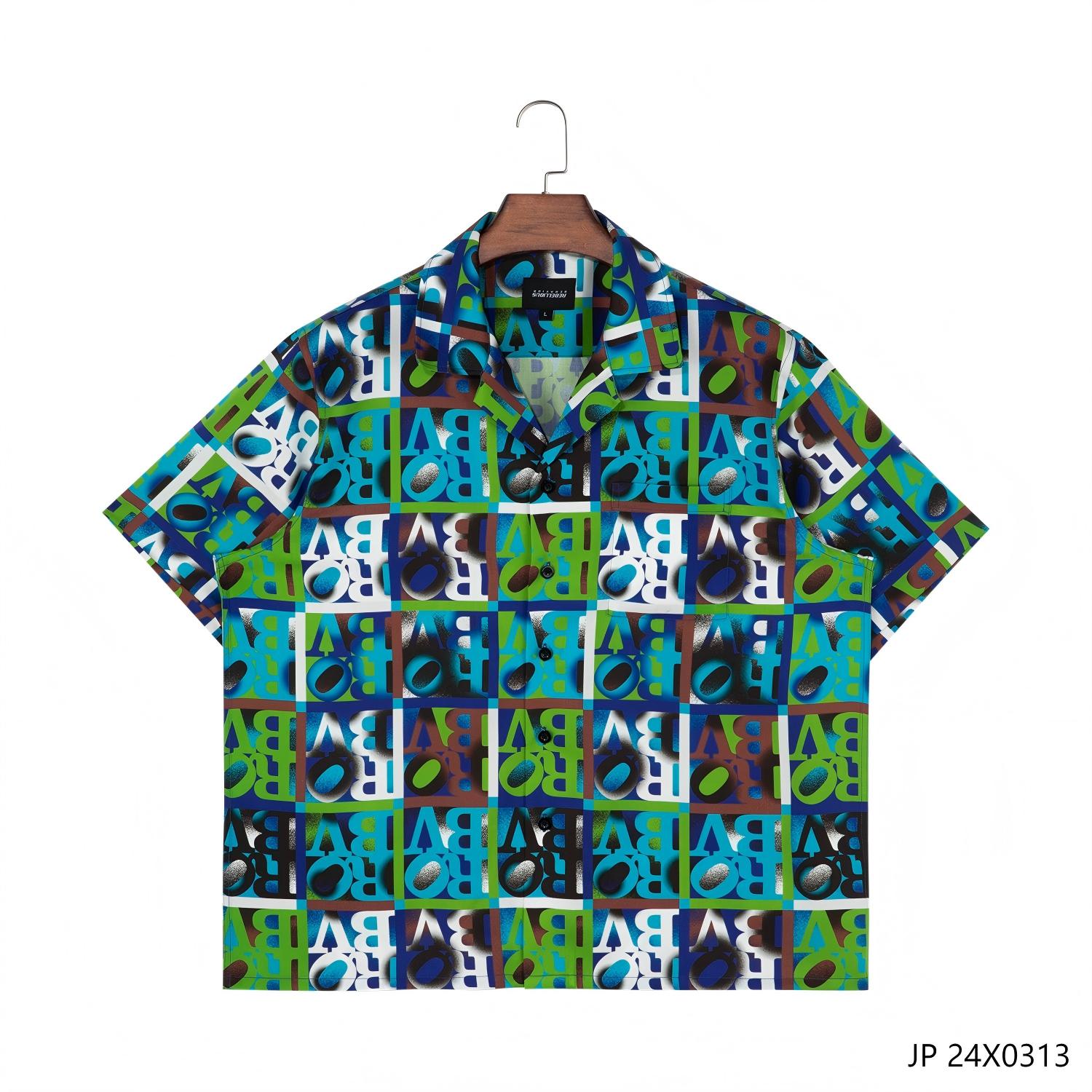 100% Regenerated Fiber Printed Button down Short Sleeve Shirts for Men