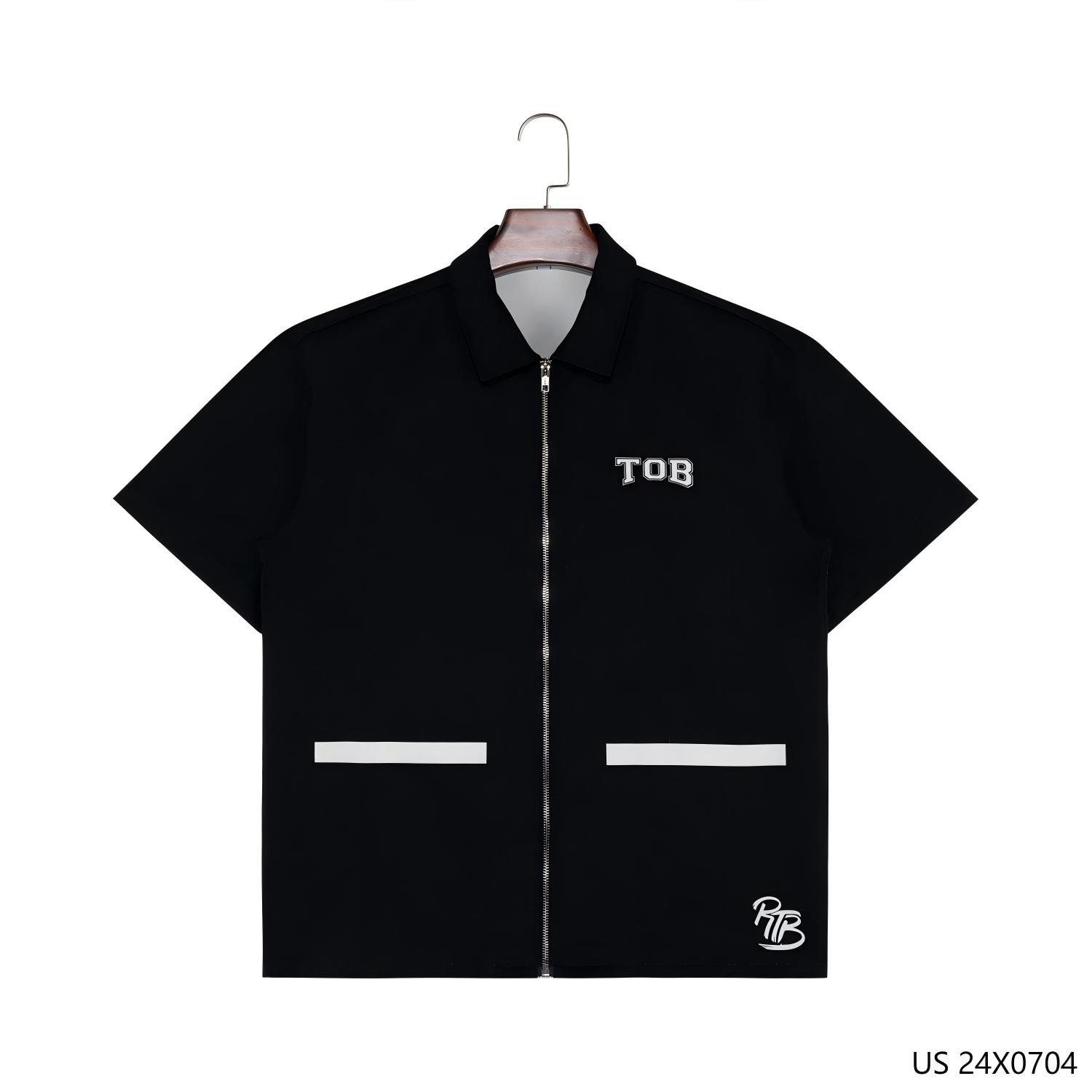 Customizable Men's 100% Cotton Collarless Black Printed Short Sleeve Zip-up Shirts for Men