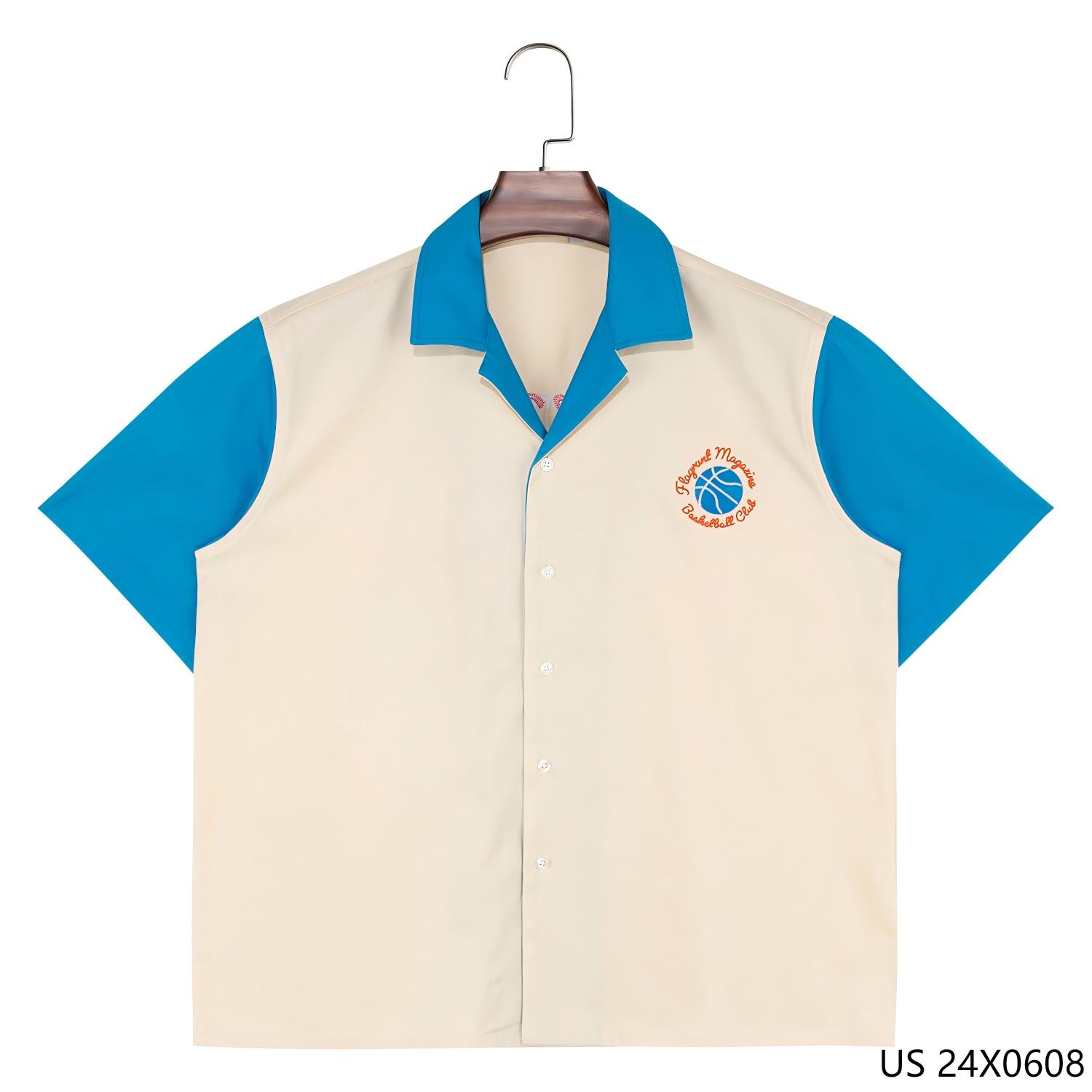 100% Cotton Contrast Collar and Sleeve Embroidered Button down Short Sleeve Shirts for Men