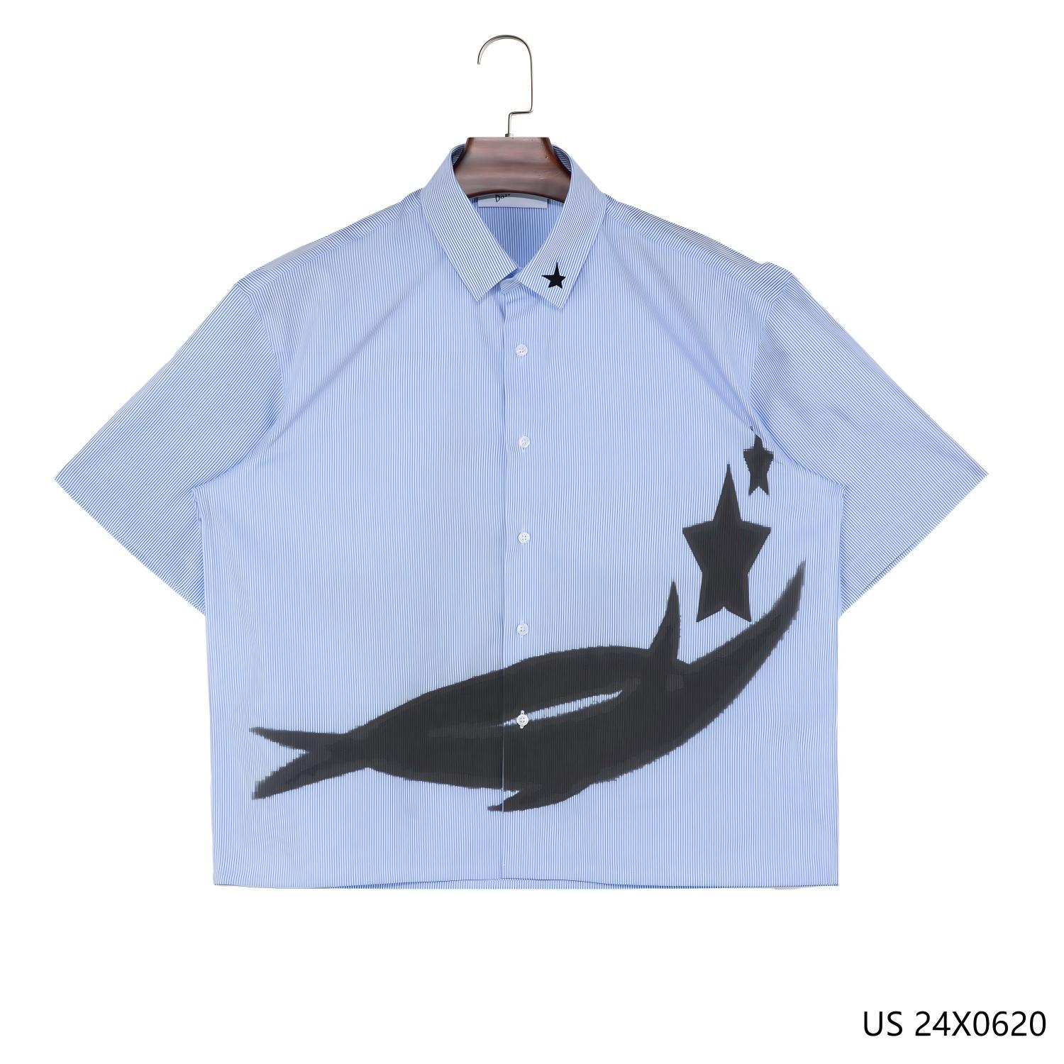 Men's 100% Cotton Blue Stripes Short Sleeve Button down Shirts for Men with Square Collar
