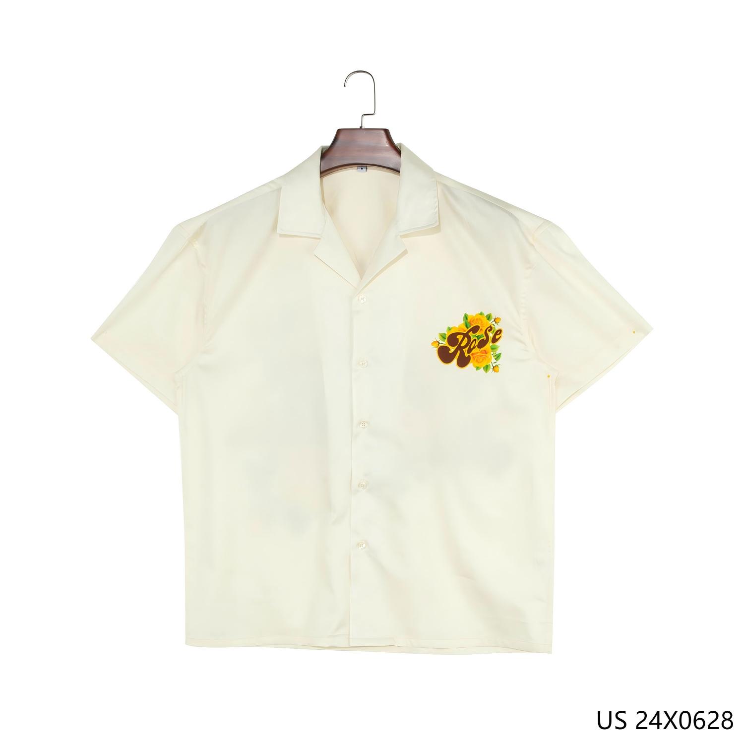 100% Cotton Printing Button down Short Sleeve Shirts for Men with Cuban Collar