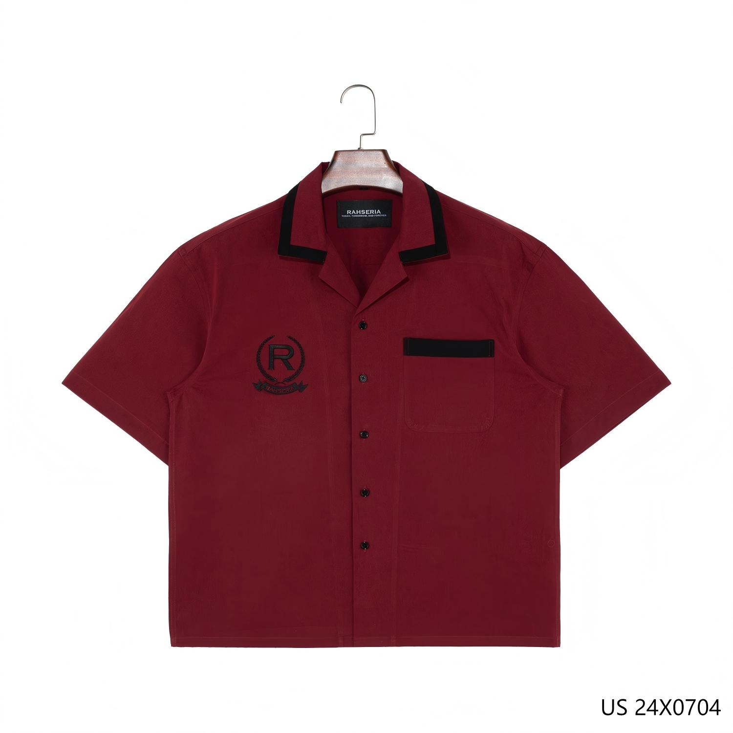 Men's 100% Cotton Burgundy Button down Short Sleeve for Men with Cuban Collar