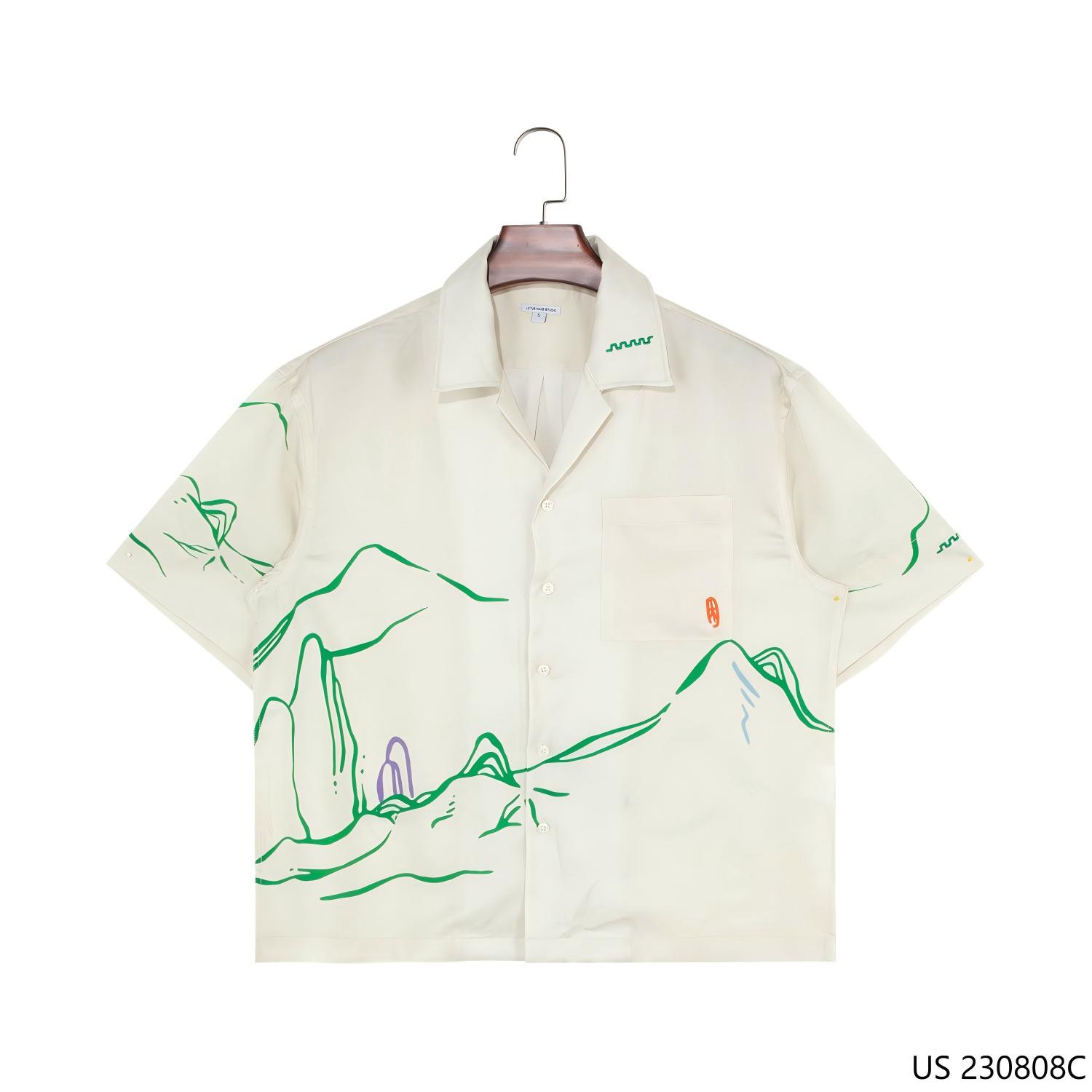 100% Tencel Printing and Embroidered Button down Short Sleeve Shirts for Men
