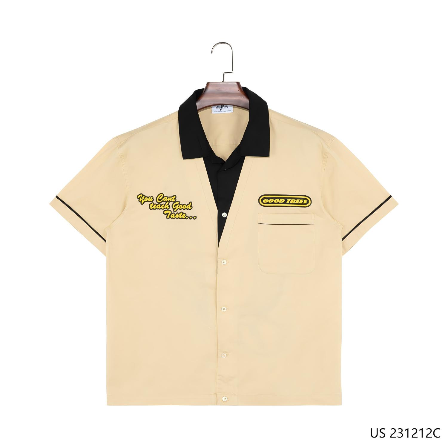 Men's 100% Cotton Contrast Collar Embroidered Beige Button down Short Sleeve Shirts for Men