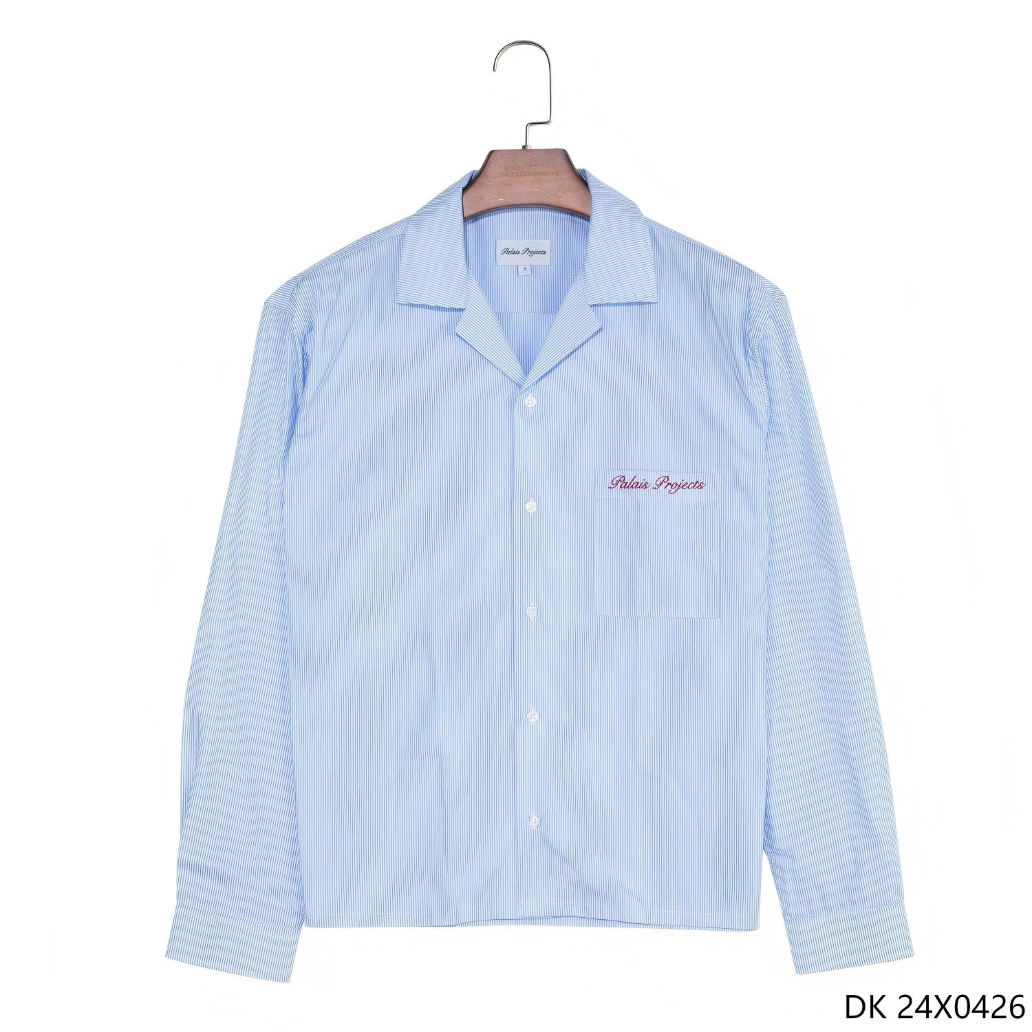 Men's 100% Cotton Embroidered Blue Stripes Button down Long Sleeve Shirts for Men