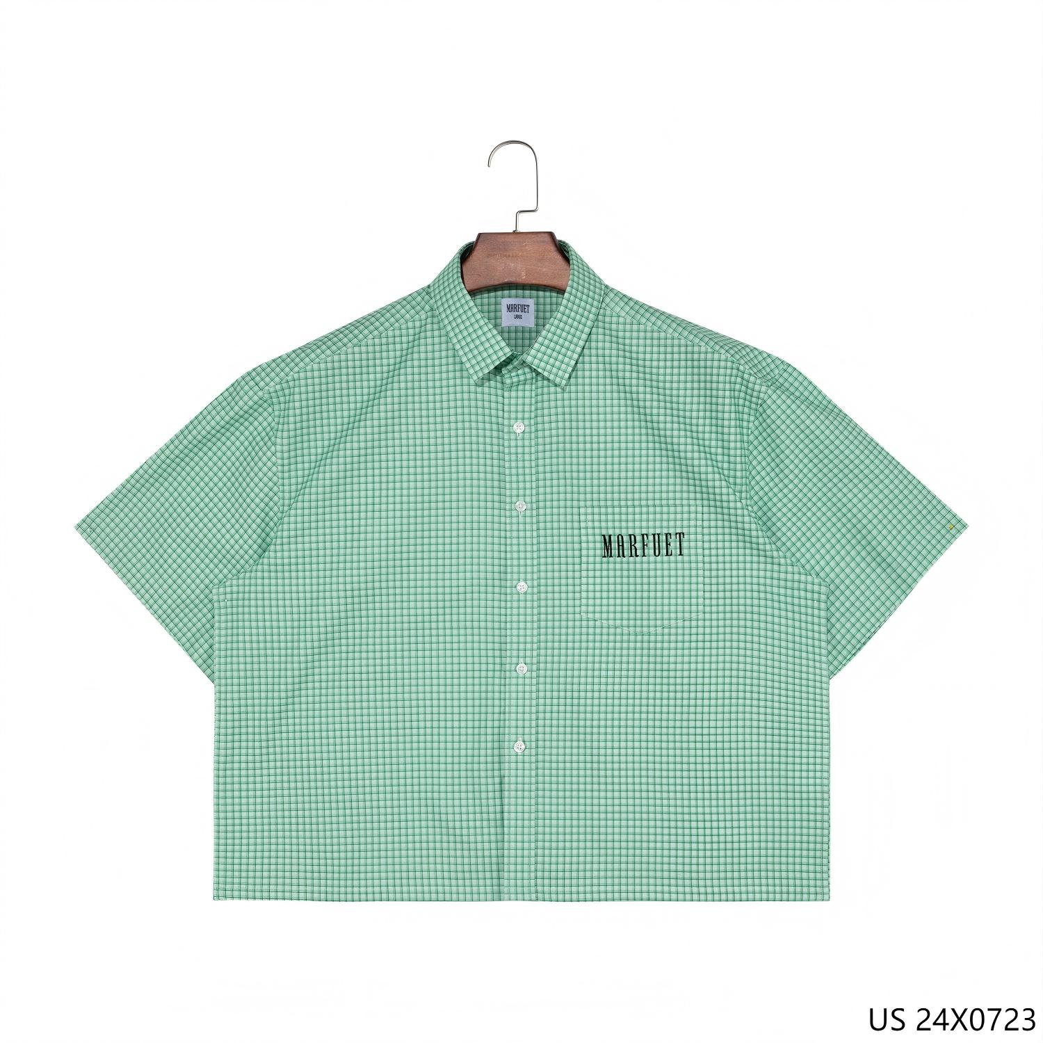 100% Cotton Plaid Printed Short Sleeve Button down Shirts for Men