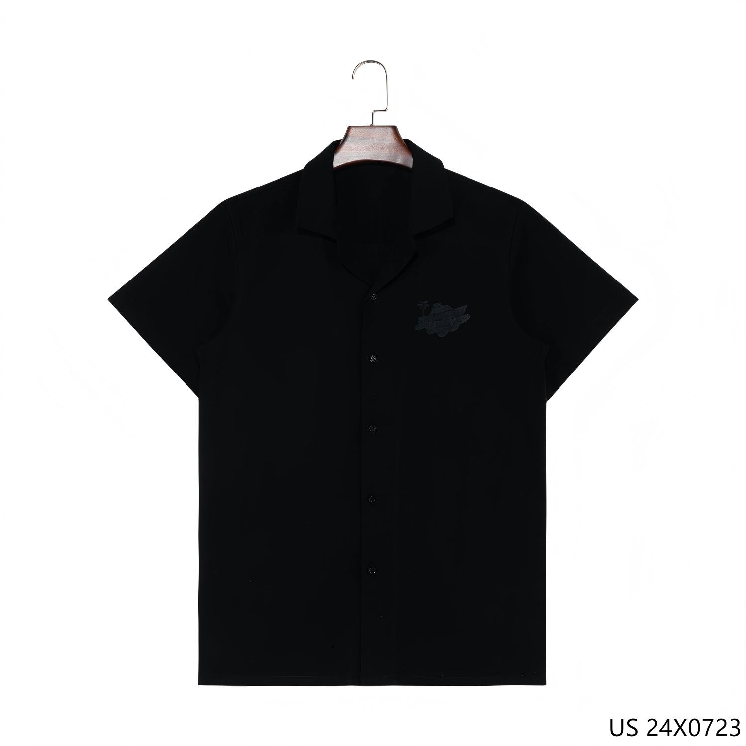 97% Polyester 3% Spandex Embroidered Black Short Sleeve Shirts for Men