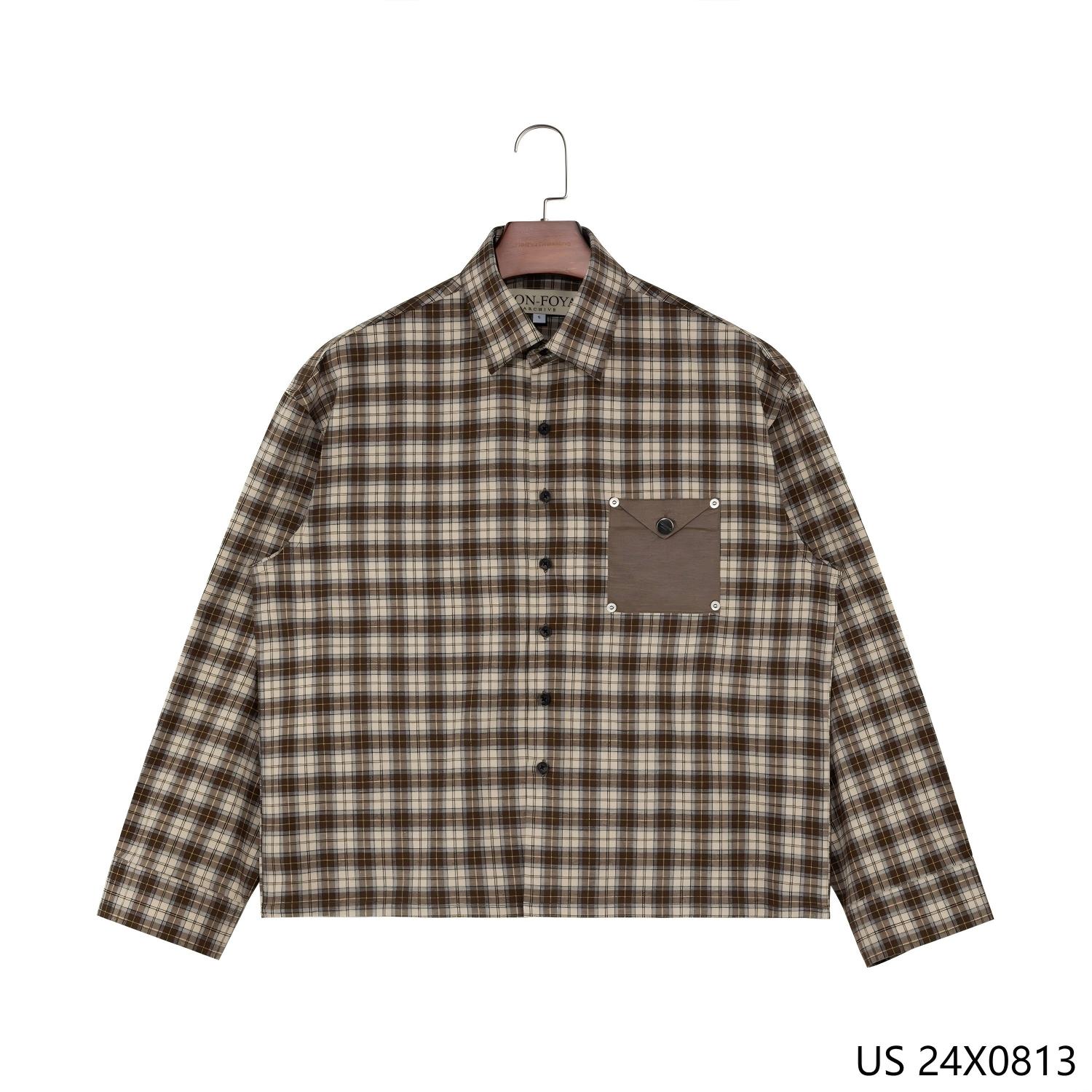 100% Cotton Khaki Plaid Button Down Long Sleeve Shirts for Men