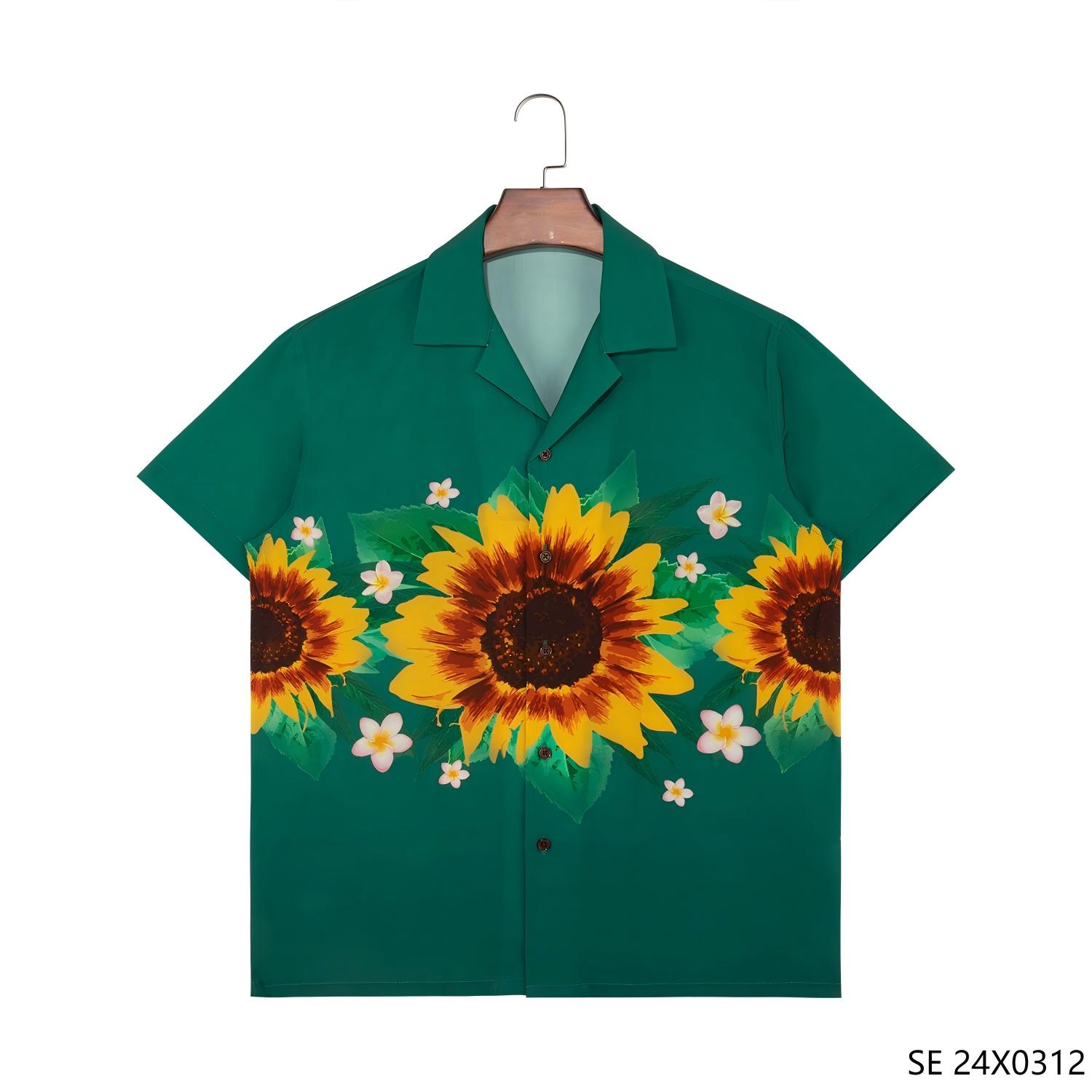 Men's 100% Viscose Printed Short Sleeve Button down Shirts for Men