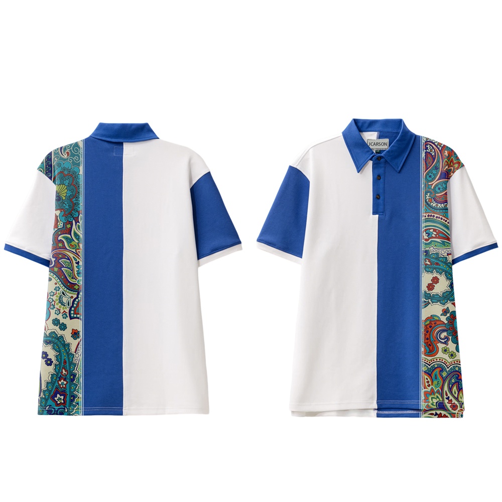 New Design 100% Cotton Blue and White Patchwork Short Sleeve Polo Shirts for Men