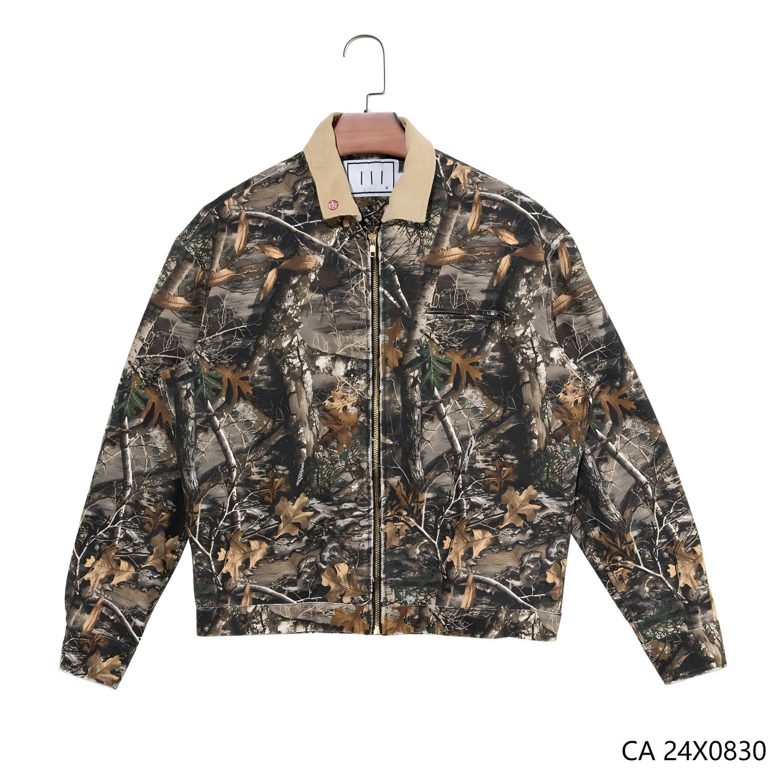 Men's 100% Cotton Printing Zip up Long Sleeve Jacket Coat