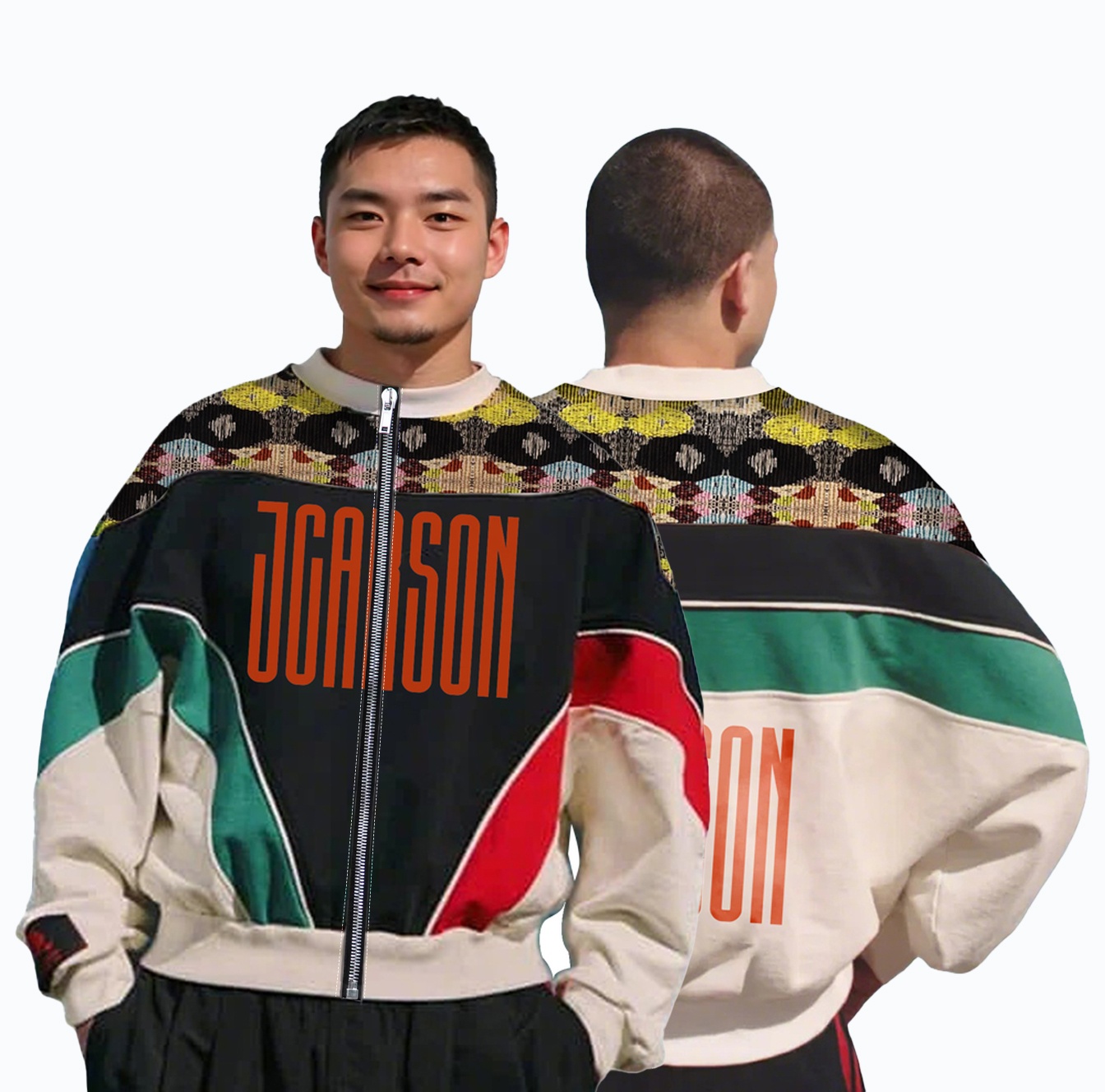 Self-design Men's Collarless Patchwork Long Sleeve Zip up Fashionable Jacket Coat for Winter