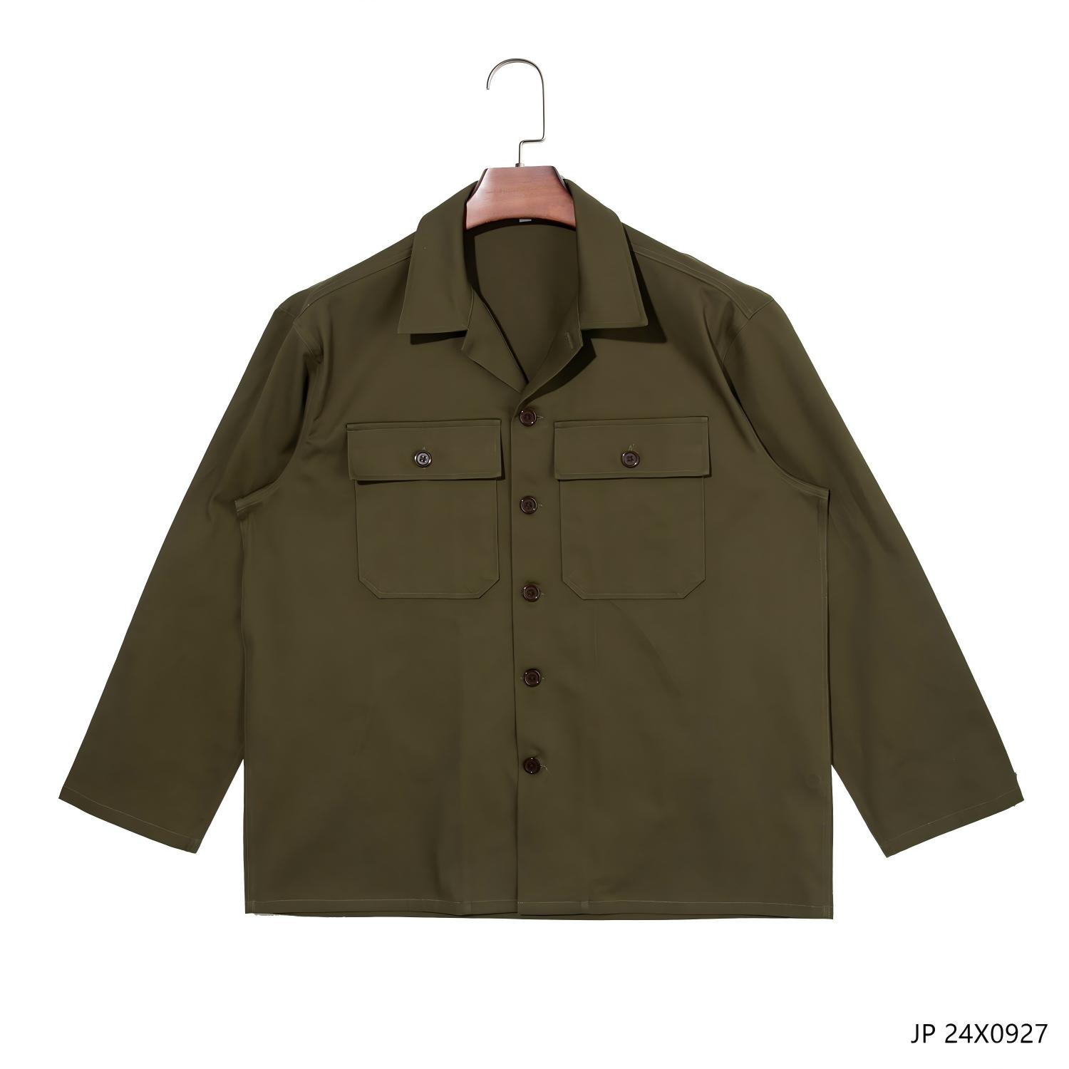 Men's 100% Cotton Army Green Plain Long Sleeve Shirts for Men with Two Pockets