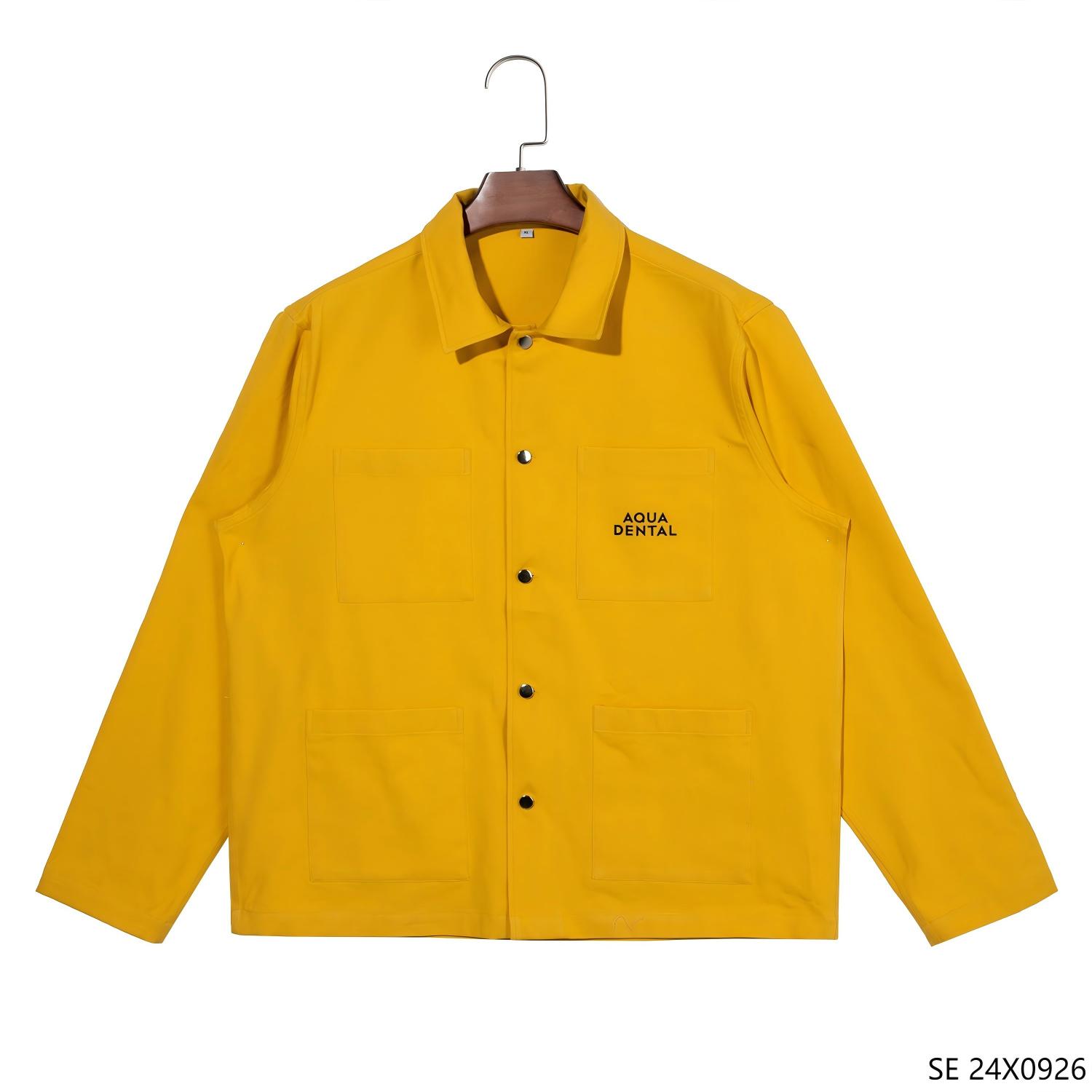 Men's 100% Cotton Plain Golden Embroidered Button Down Long Sleeve Jacket Coat with Mental Buttons