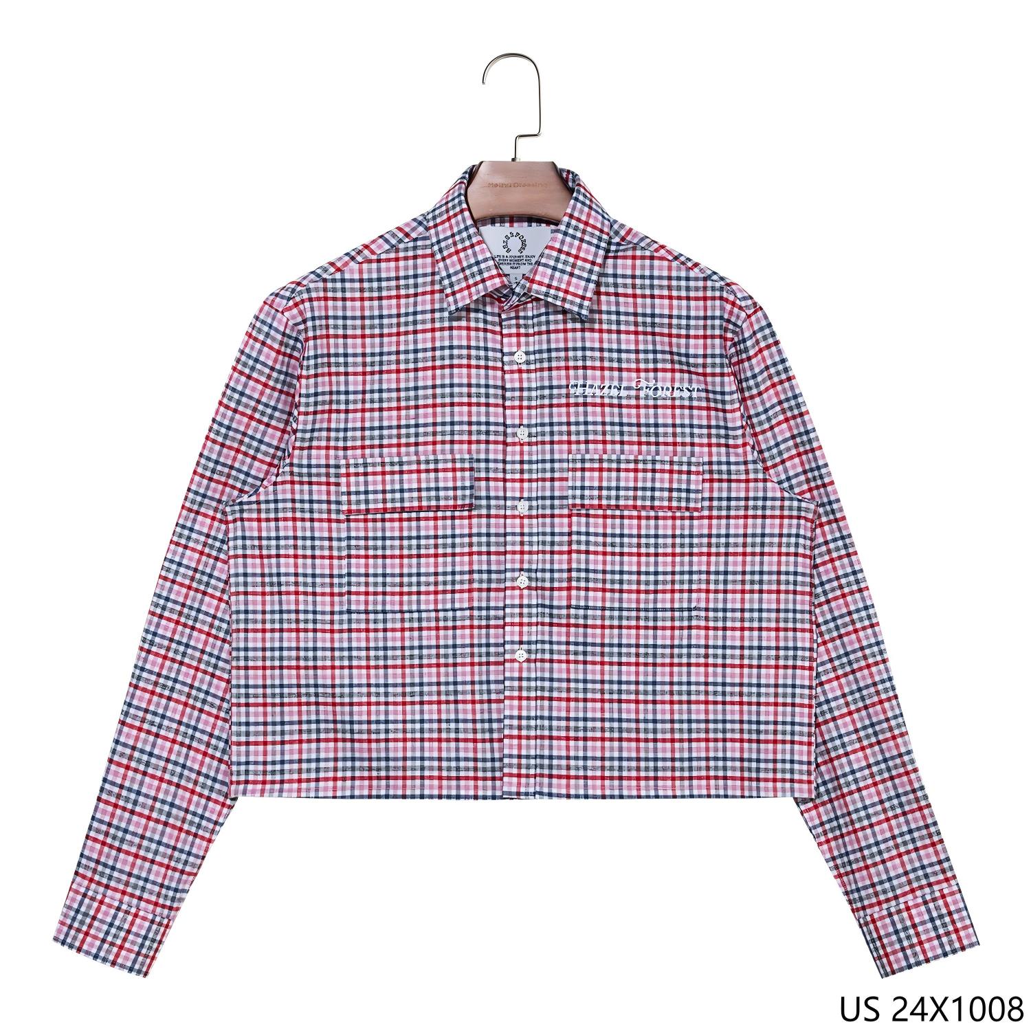 Men's 100% Cotton Plaid Embroidered Butto Down Long Sleeve Shirts with Pockets