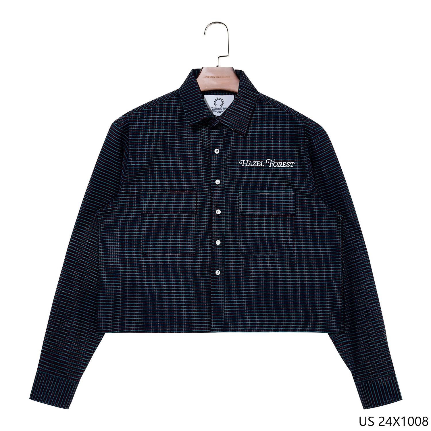 Men's 100% Cotton Dark Blue Plaid Embroidered Button Down long Sleeve Shirts 