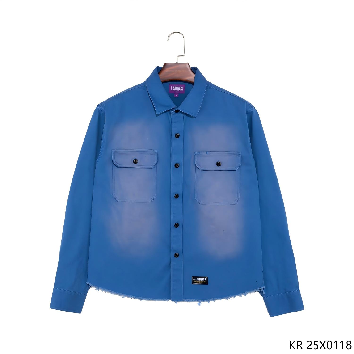 Men's 100% Cotton Washed Button Down Long Sleeve Shirts with Unfinished hemline