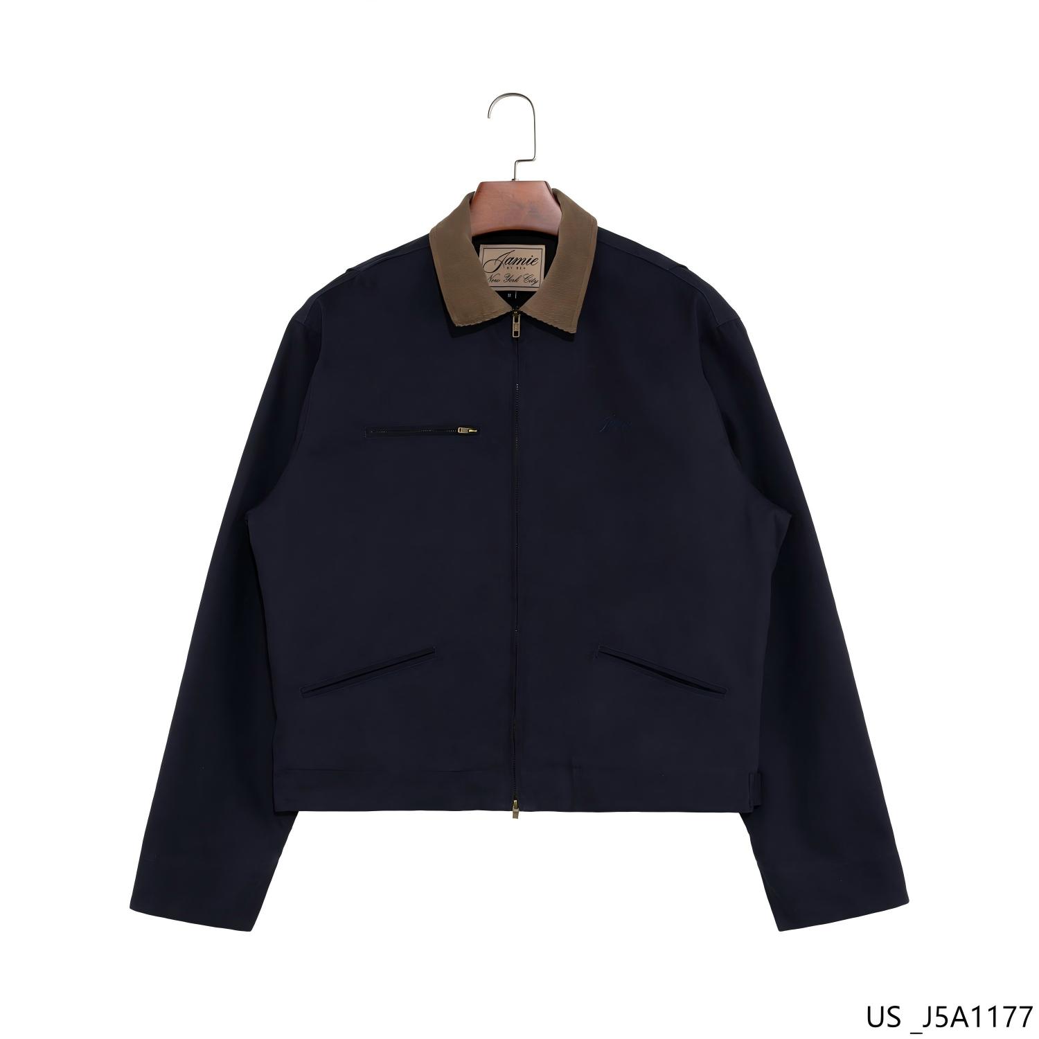 Men's 100% Cotton  Zip up Embroidered Fleece Long Sleeve Jacket Coat with Contrast Collar for Winter 