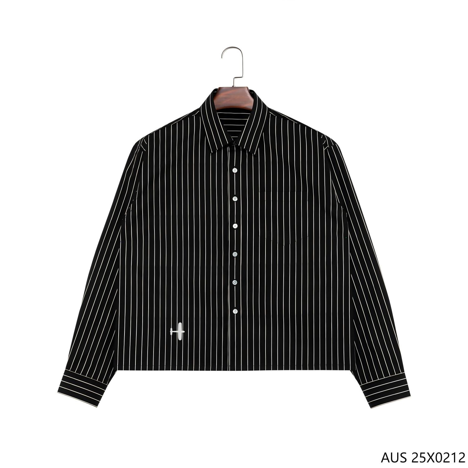 Men's 100% Cotton Printing Black Stripes Button Down Long Sleeve Shirts with Button-down Collar
