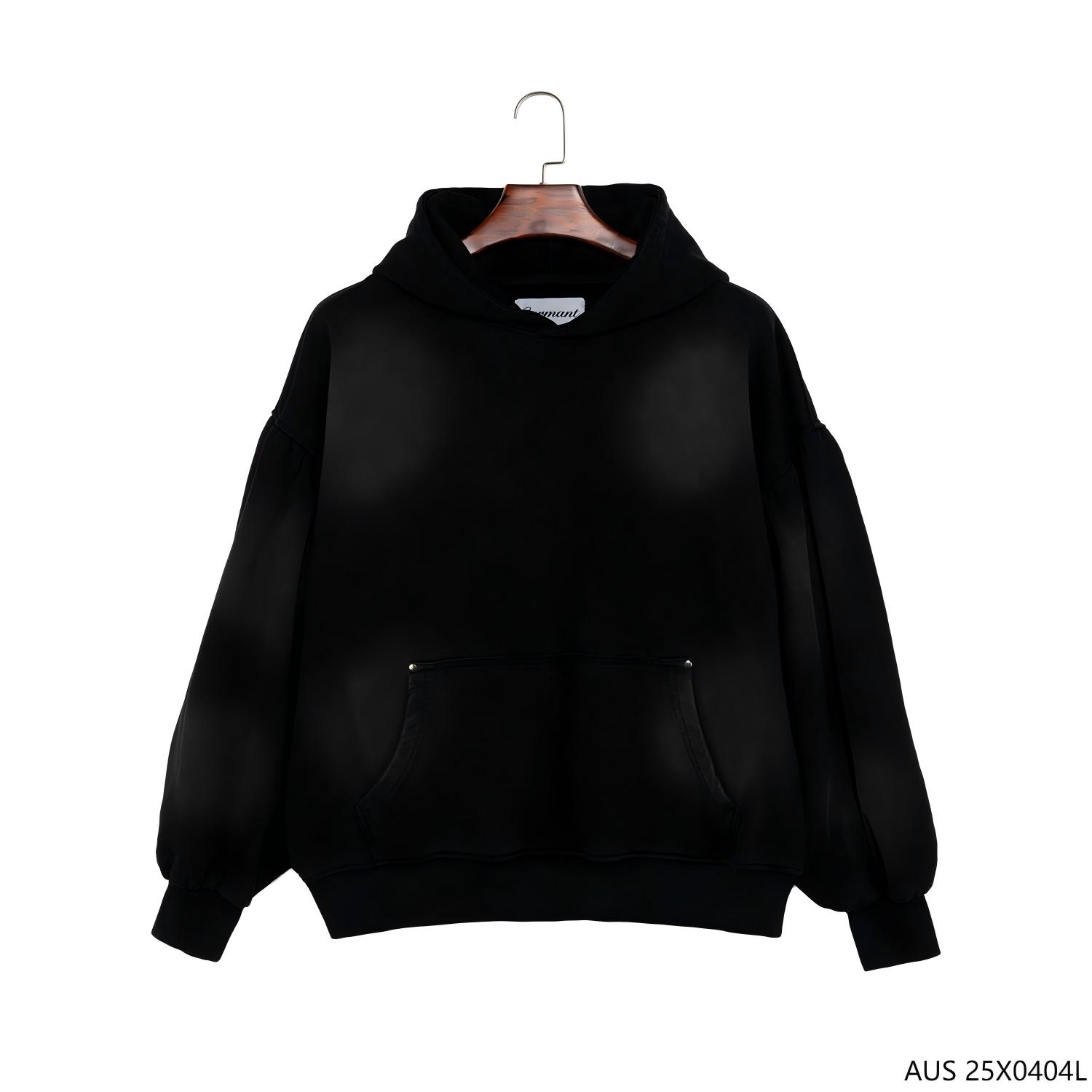 Men's 100% Cotton Plain Black Long Sleeve Hoodies 
