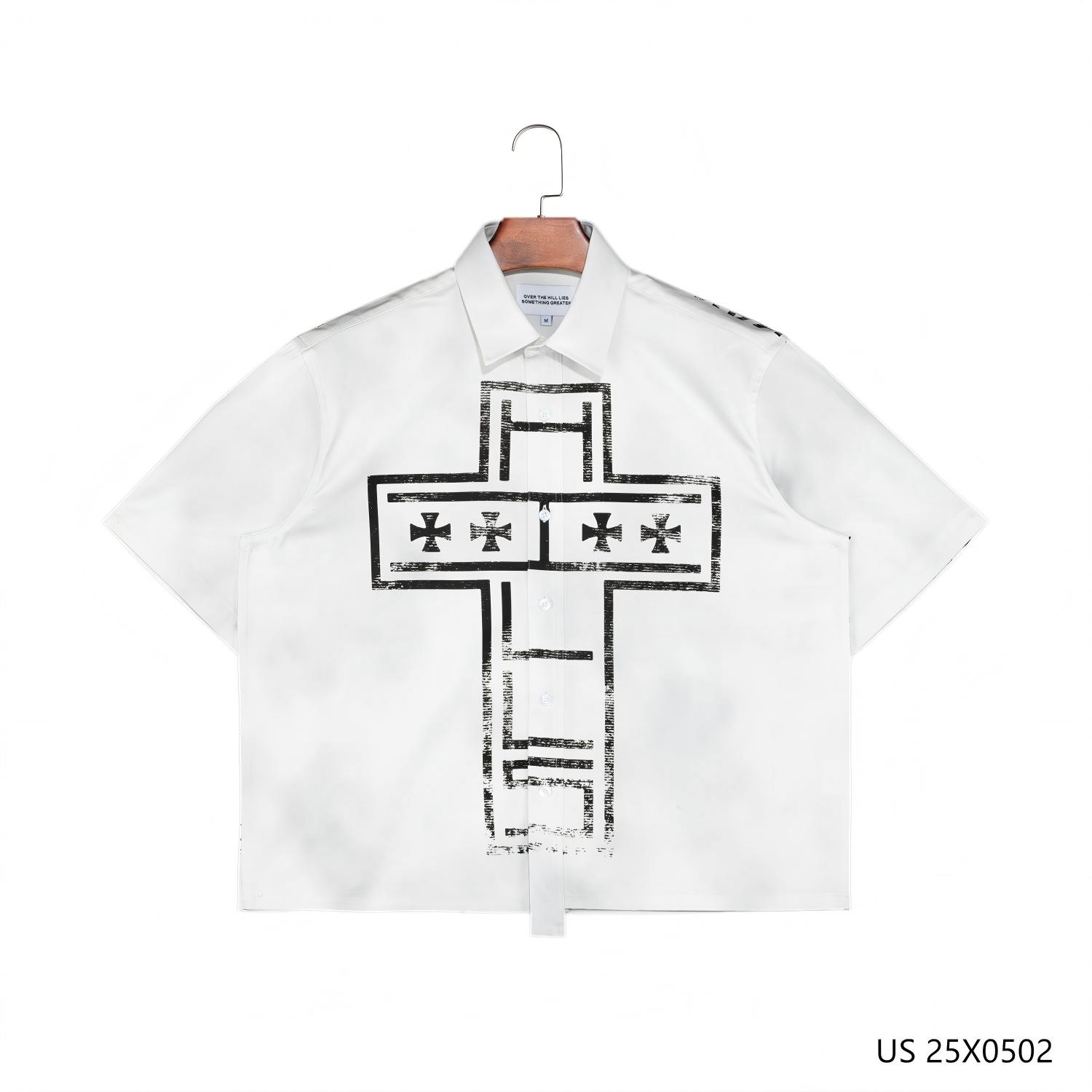 Men's 100% Cotton Printing White Button Down Short Sleeve Shirts