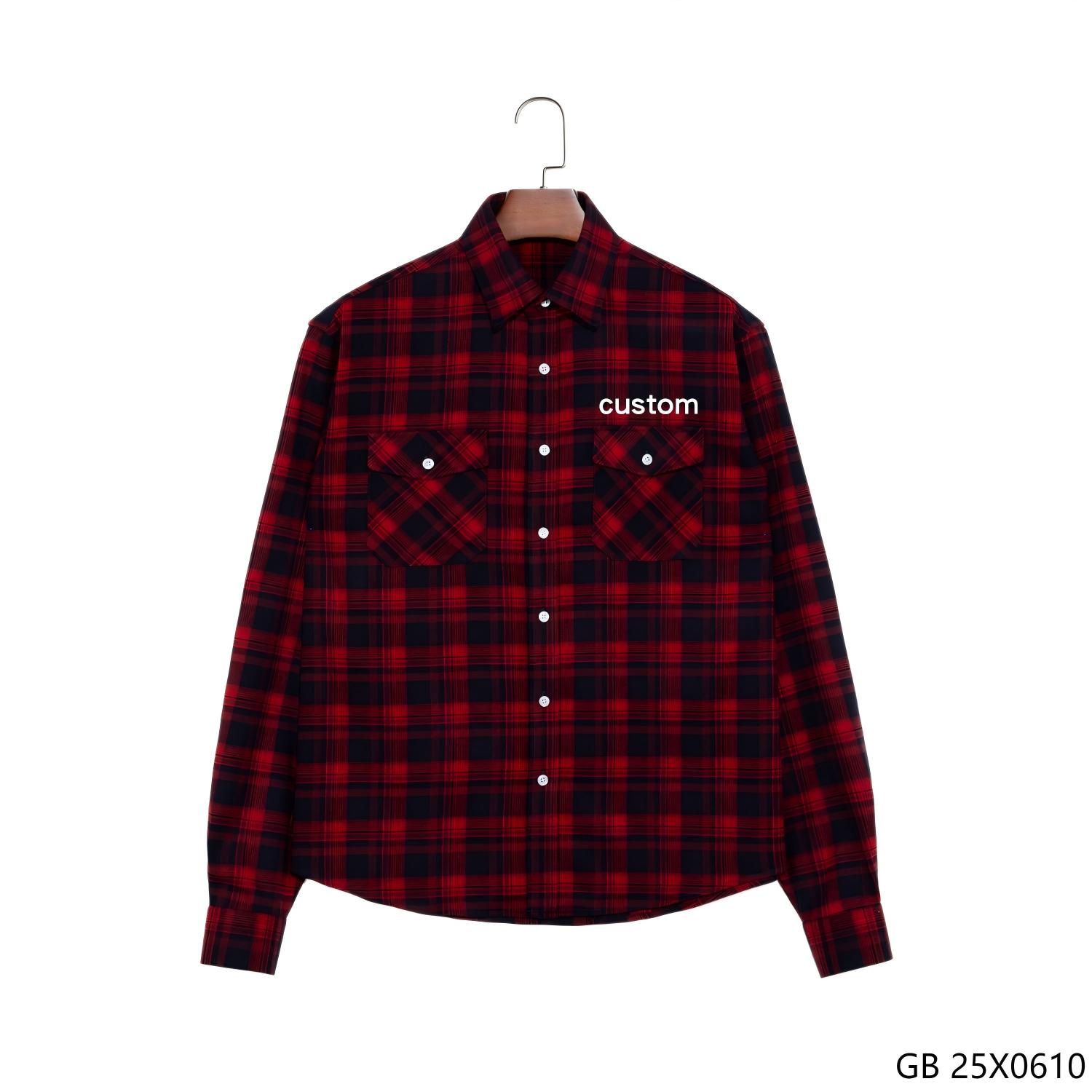 65% Polyester 32% Rayon 3% Spandex Printed Black and Red Plaid Button Down Long Sleeve Shirts for Men
