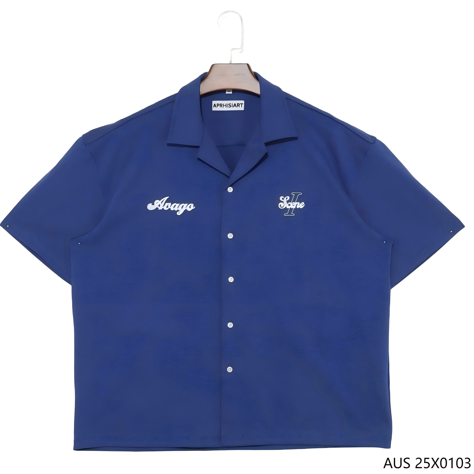 Men's 100% Cotton Embroidered Dark Blue Plain Button Down Short Sleeve Shirts