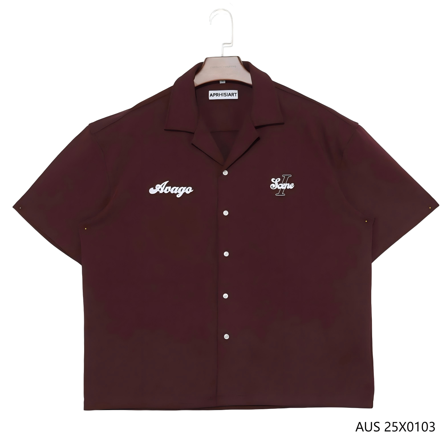 100% Cotton Burgundy Embroidered Button Down Short Sleeve Shirts for Men with Cuban Collar