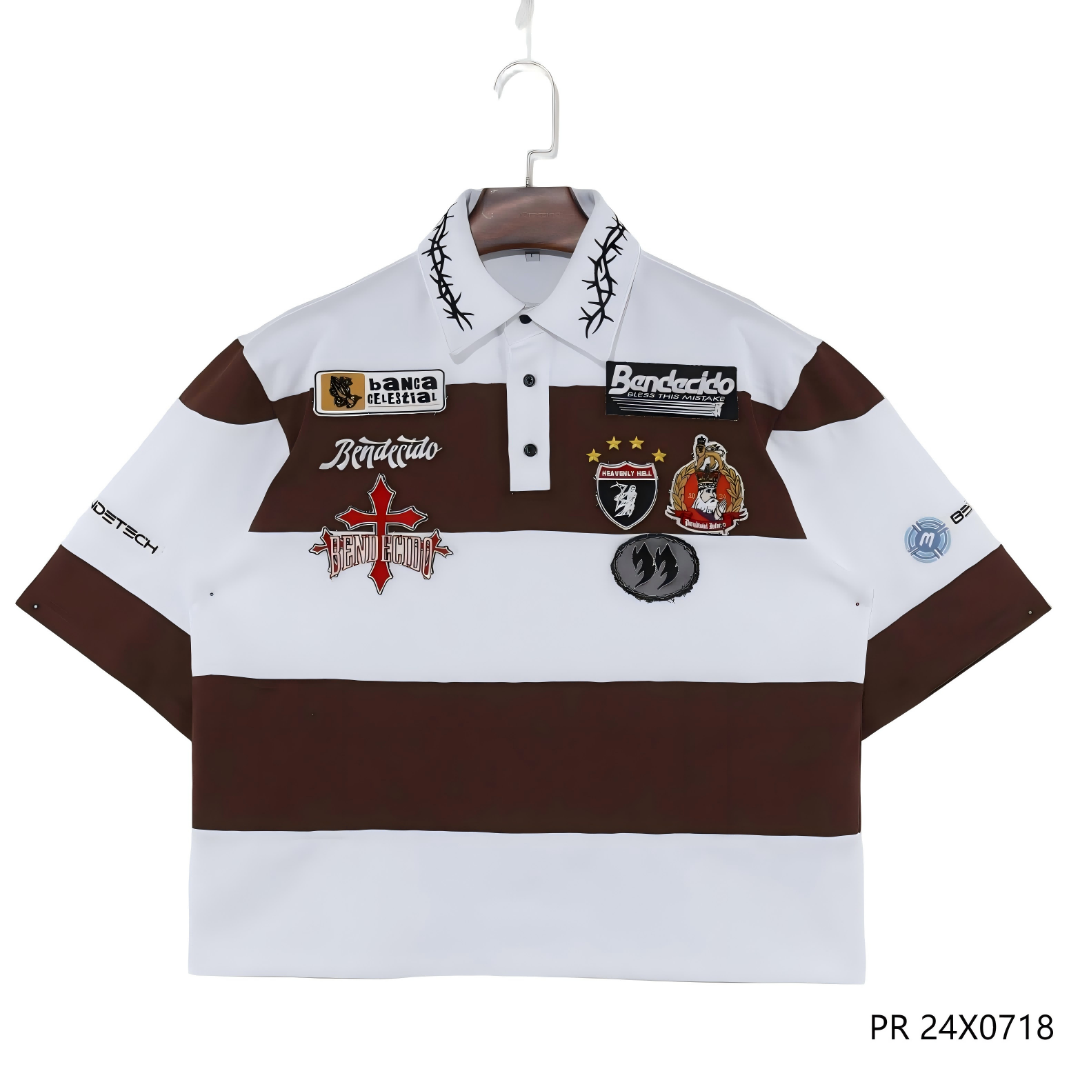 Men's 100% Cotton Brown and White Stripes Short Sleeve Polo Shirts 